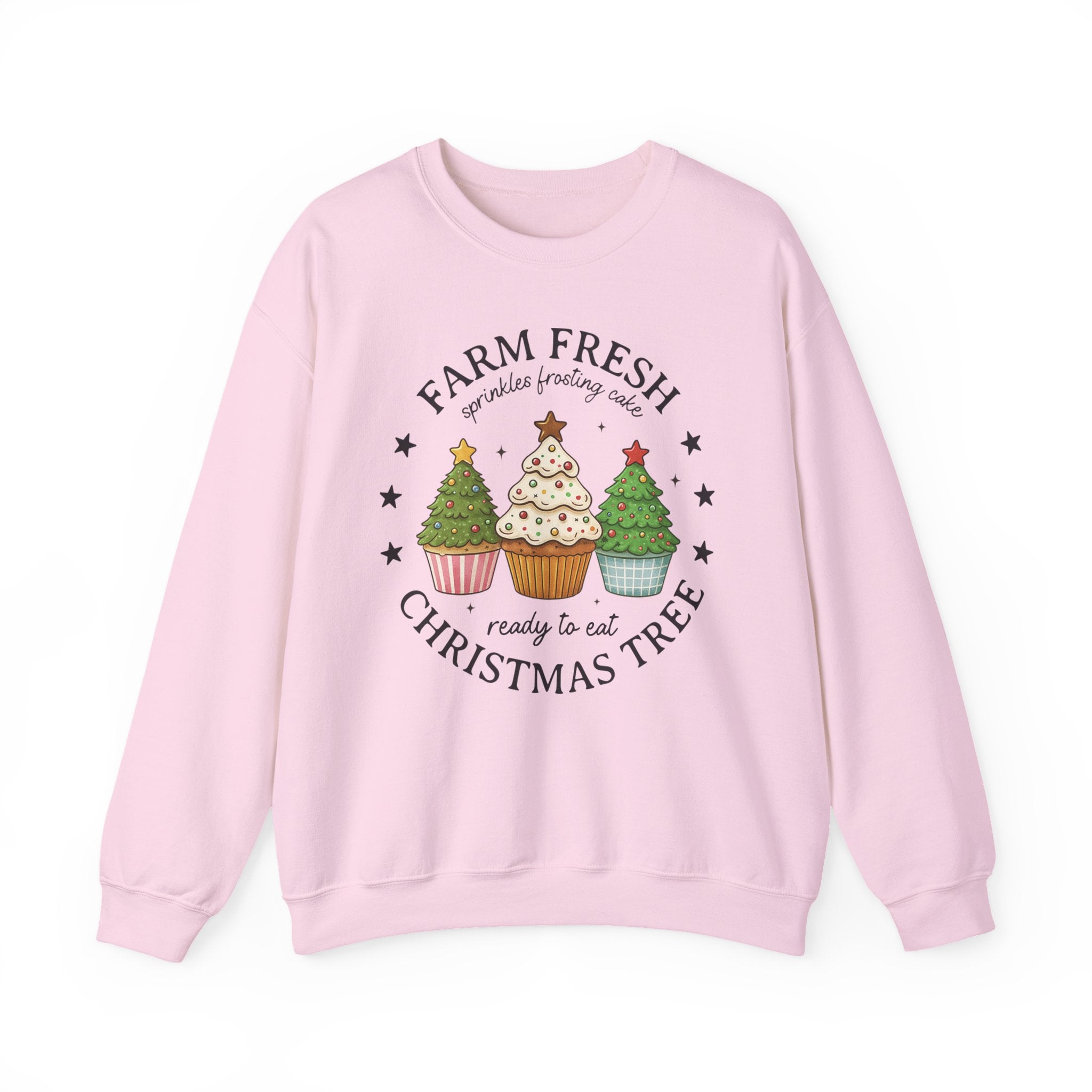 Farm Fresh Christmas Tree Cupcake Sweatshirt – Holiday Baking Graphic Pullover for Women
