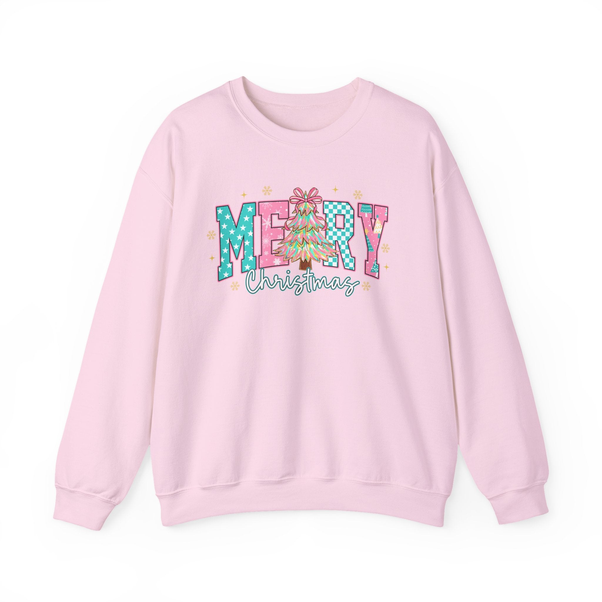 Merry Christmas Sweatshirt | Preppy Pink Christmas Sweater | Cozy Holiday Crewneck for Women