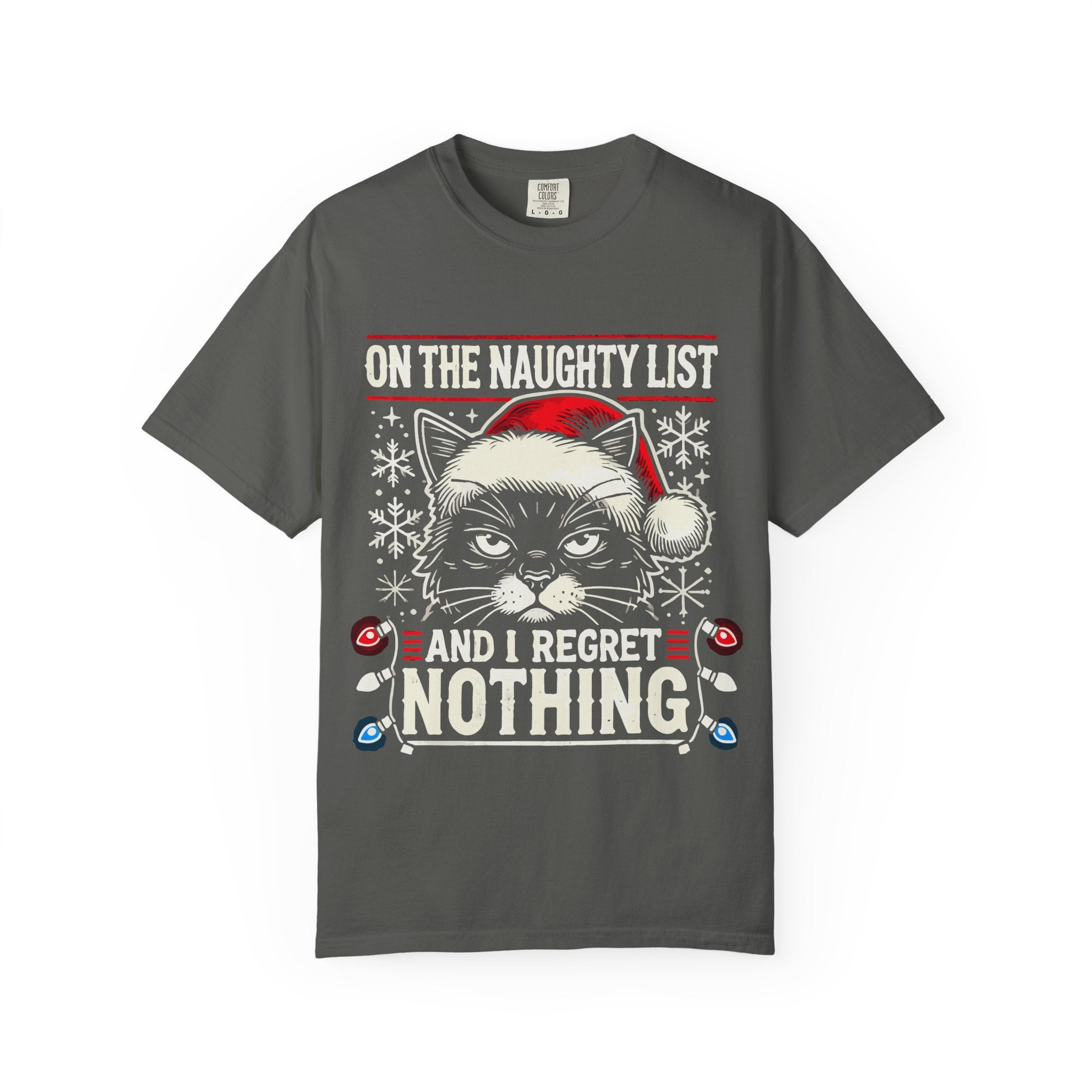 Funny Naughty Cat Christmas Shirt – "I Regret Nothing" Tee