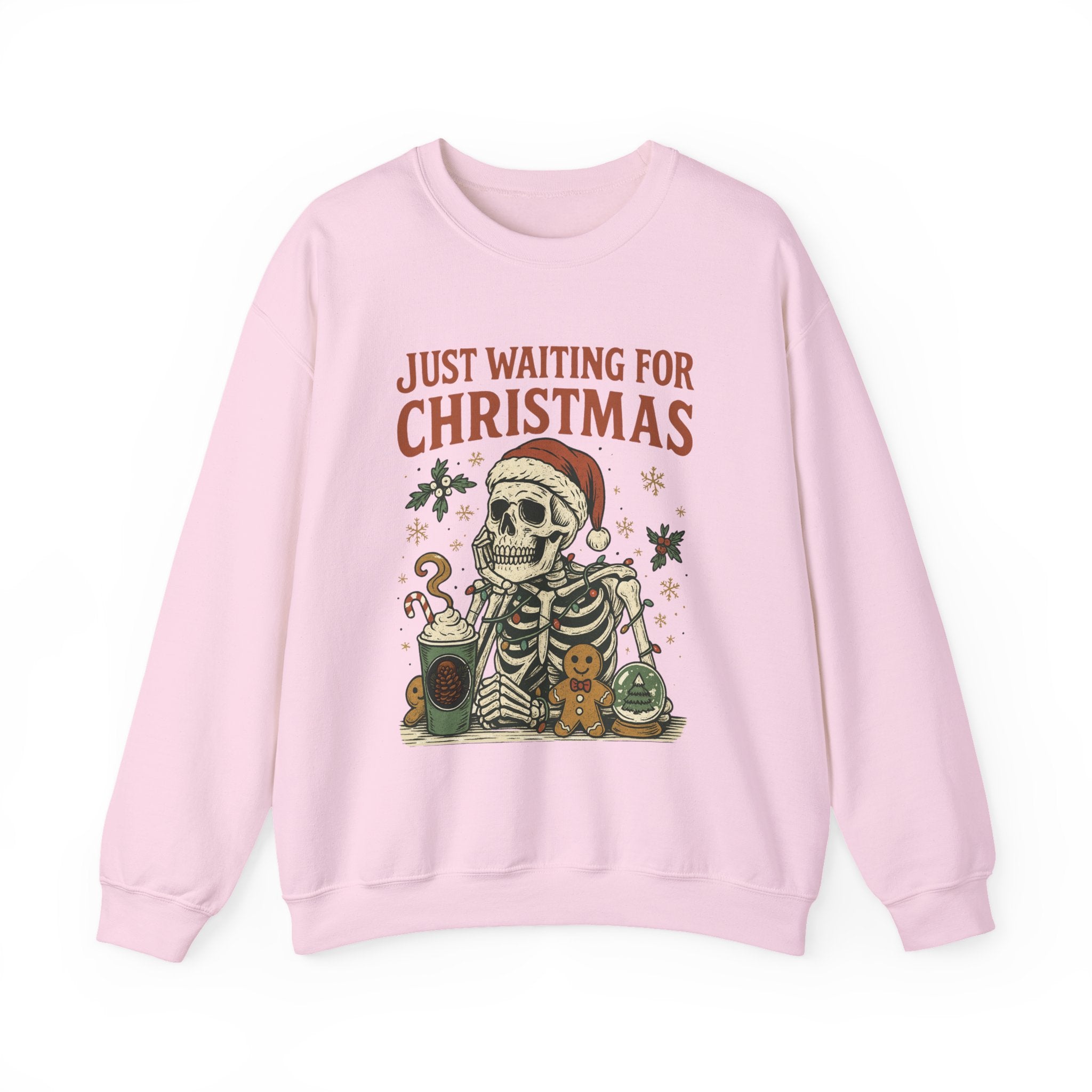 Just Waiting for Christmas Sweatshirt | Funny Skeleton Holiday Crewneck | Cozy Unisex Christmas Sweater