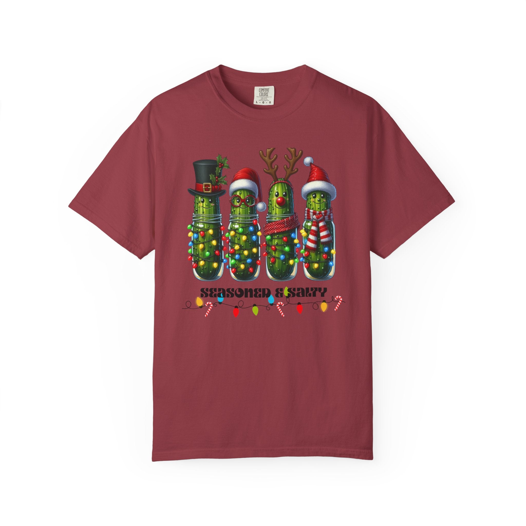 Seasoned & Salty Christmas Pickle T-Shirt | Funny Holiday Shirt, Cute Christmas Tee, Festive Graphic Top, Quirky Gift for Her or Him