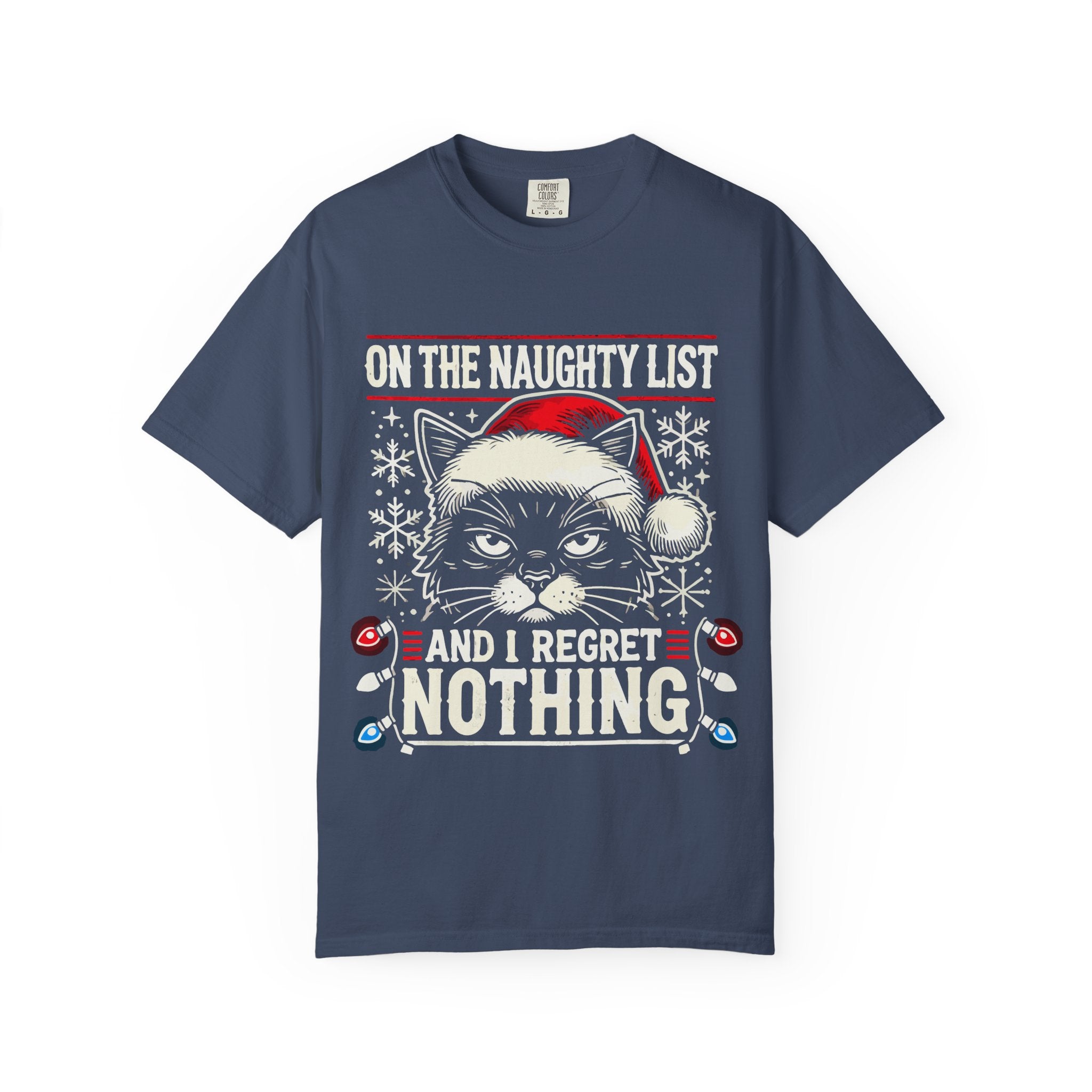 Funny Naughty Cat Christmas Shirt – "I Regret Nothing" Tee