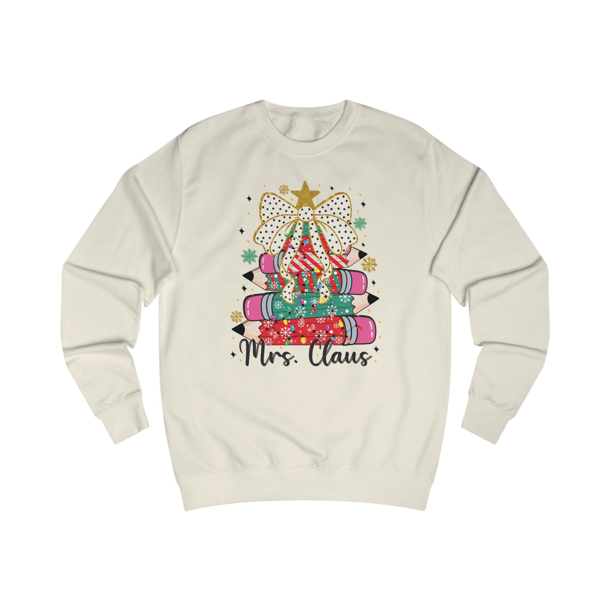 Mrs. Claus Teacher Sweatshirt, Cute Christmas Pencil Tree Design, Holiday Teacher Gift, Festive Classroom Pullover