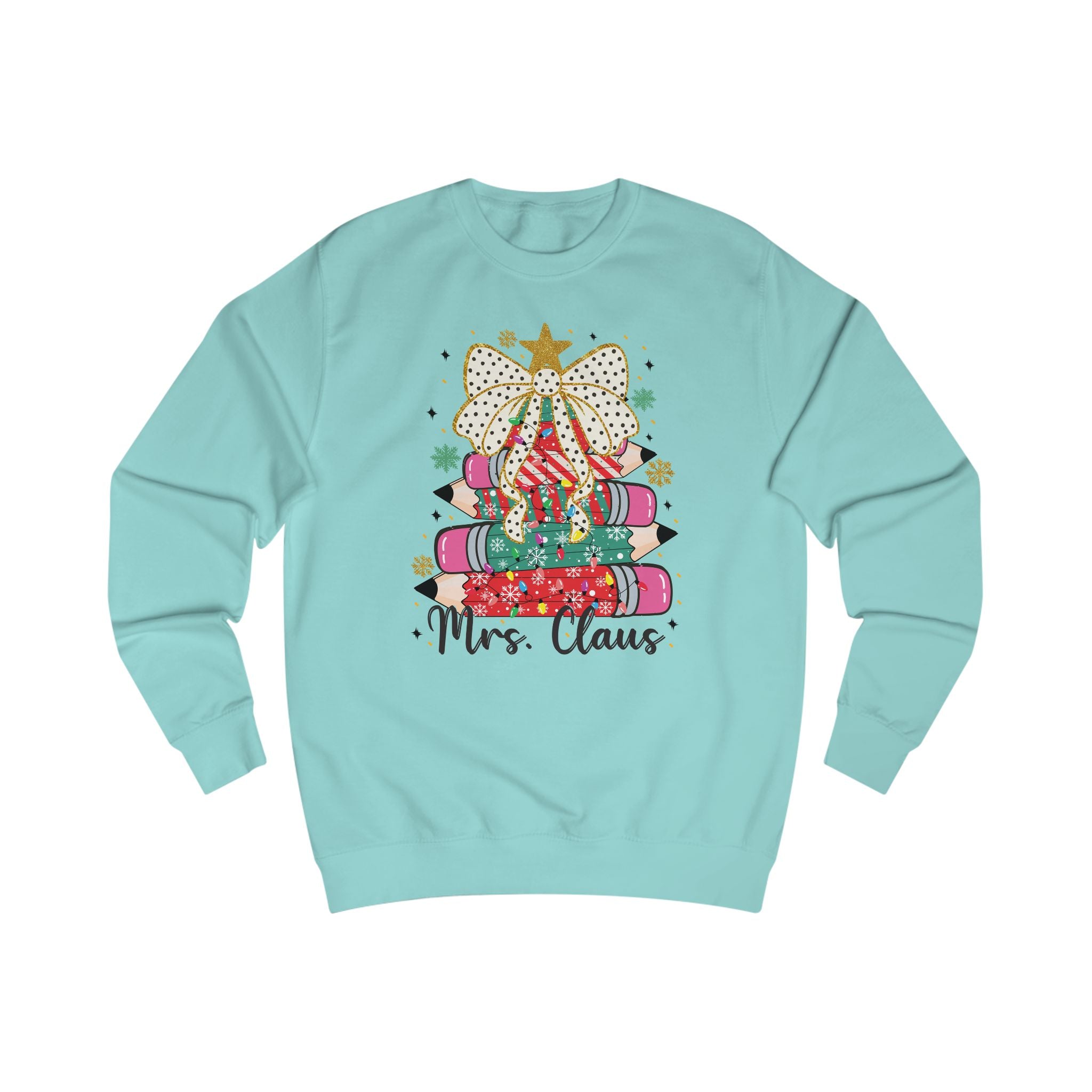 Mrs. Claus Teacher Sweatshirt, Cute Christmas Pencil Tree Design, Holiday Teacher Gift, Festive Classroom Pullover