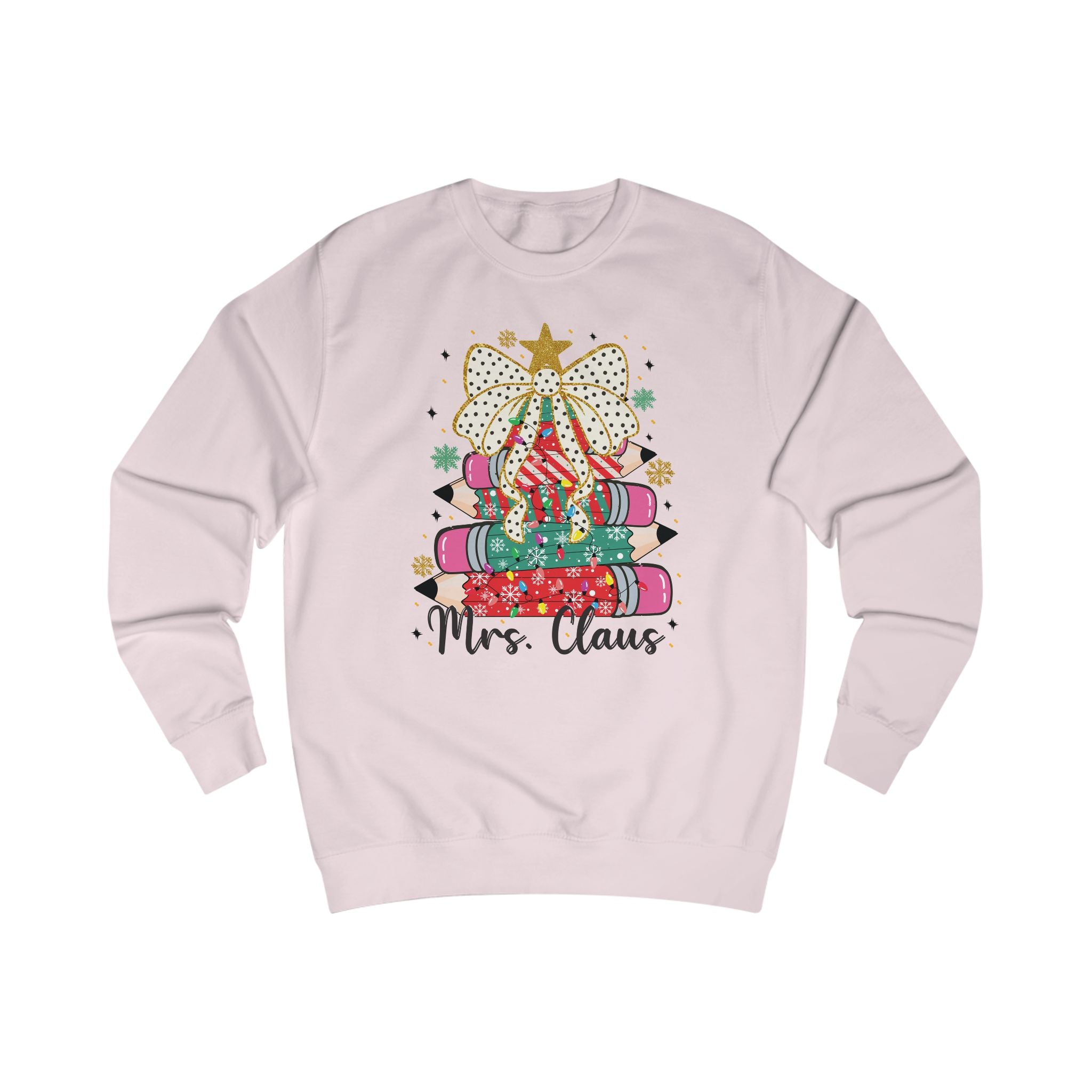 Mrs. Claus Teacher Sweatshirt, Cute Christmas Pencil Tree Design, Holiday Teacher Gift, Festive Classroom Pullover