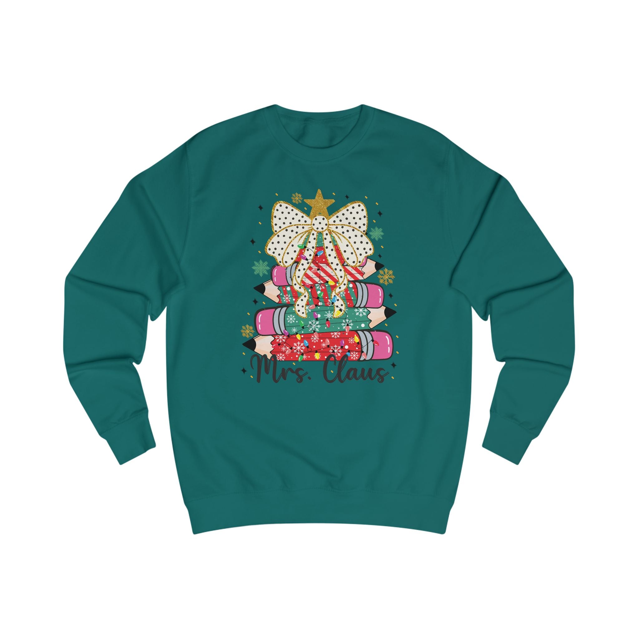 Mrs. Claus Teacher Sweatshirt, Cute Christmas Pencil Tree Design, Holiday Teacher Gift, Festive Classroom Pullover