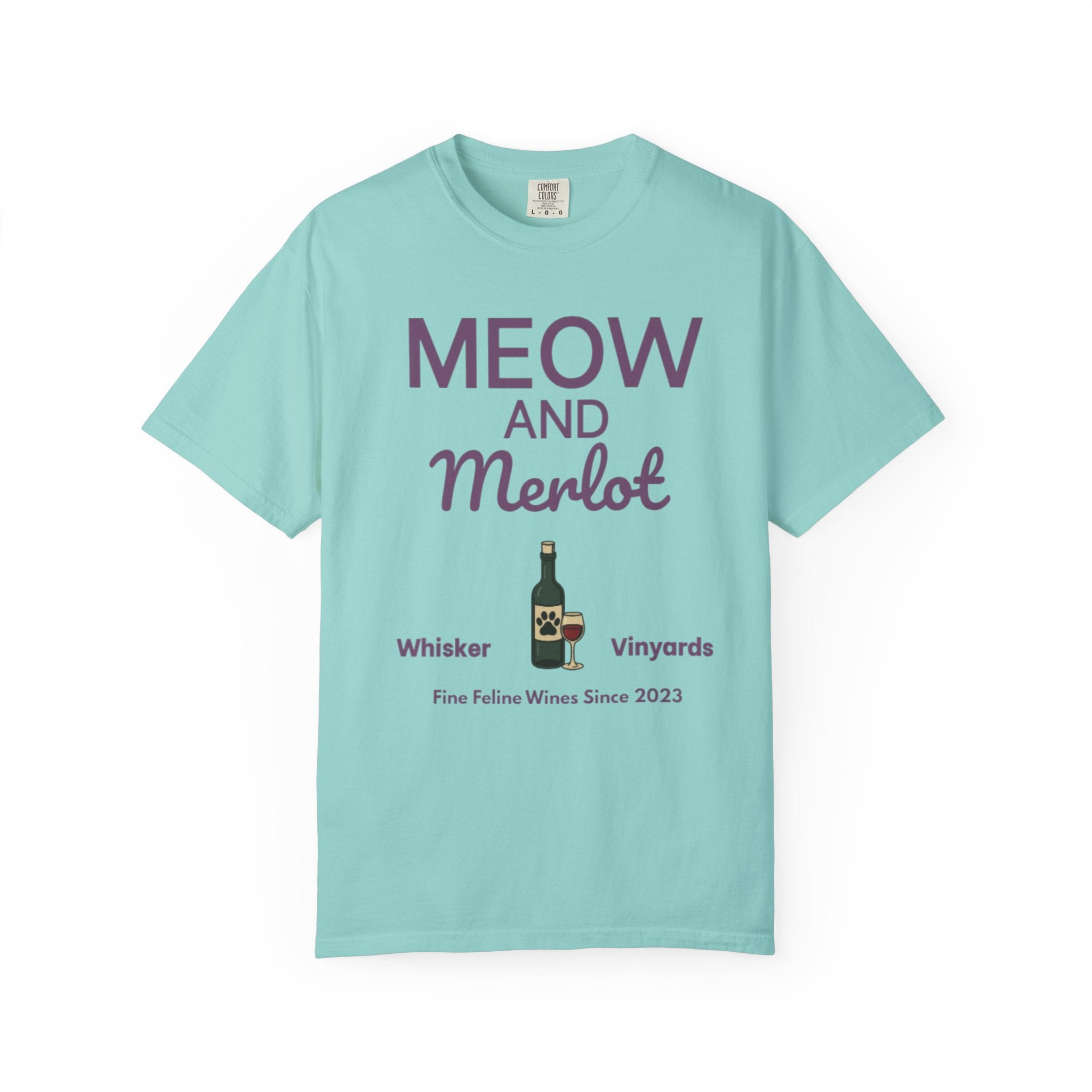 Meow and Merlot Comfort Colors Tee – Cat & Wine Lover Shirt