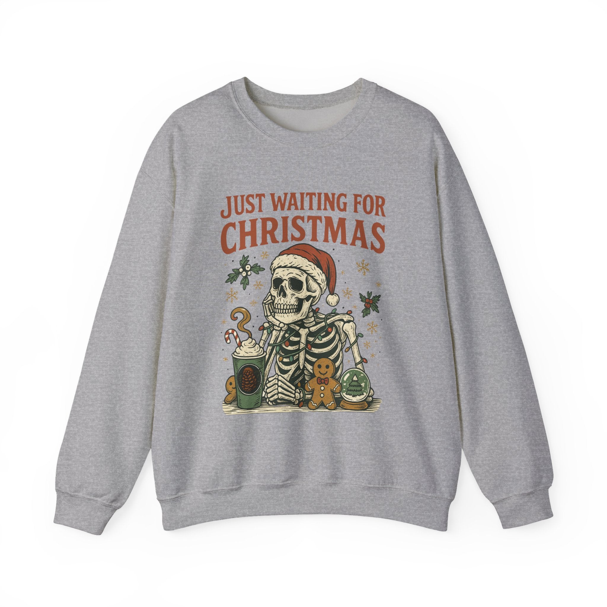 Just Waiting for Christmas Sweatshirt | Funny Skeleton Holiday Crewneck | Cozy Unisex Christmas Sweater