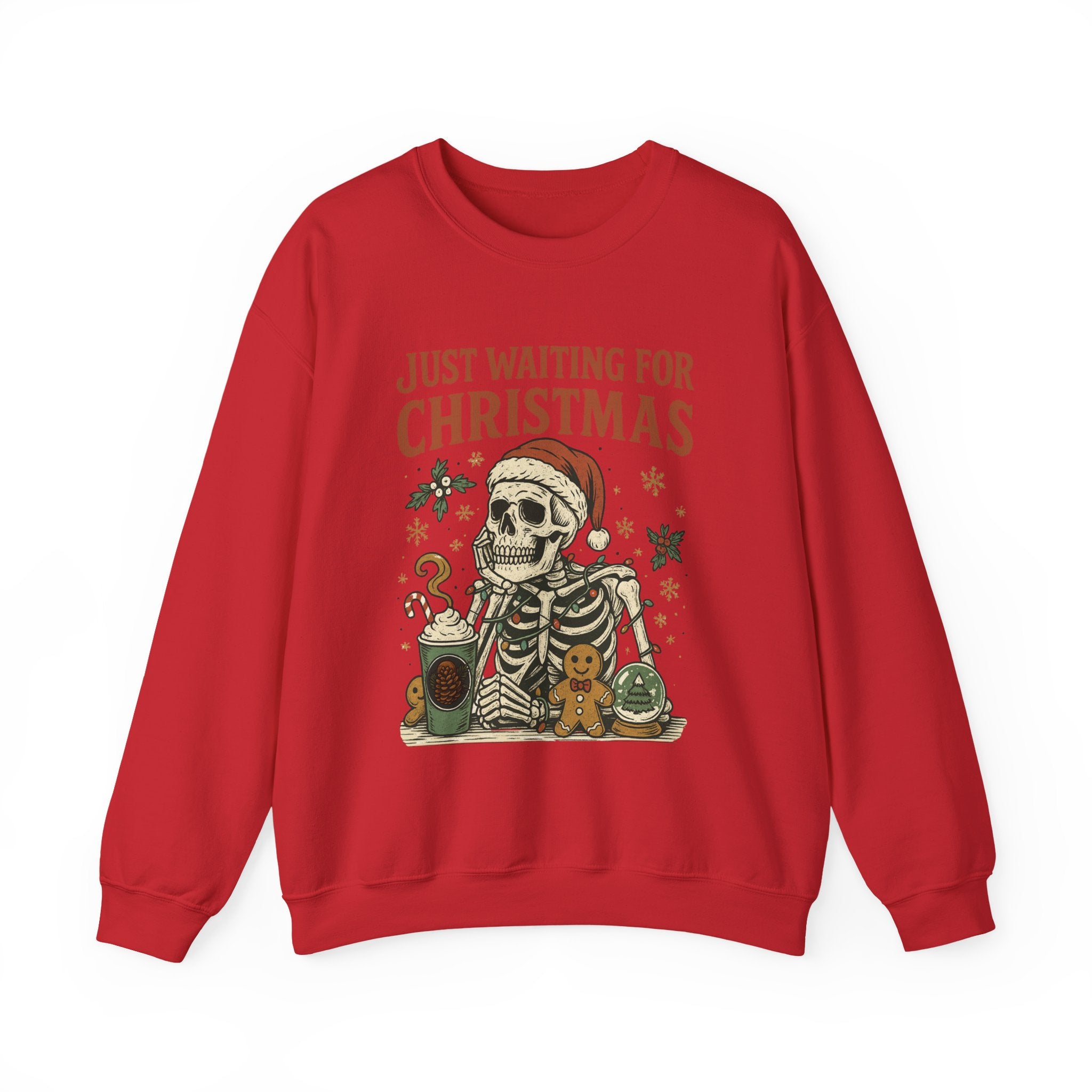 Just Waiting for Christmas Sweatshirt | Funny Skeleton Holiday Crewneck | Cozy Unisex Christmas Sweater