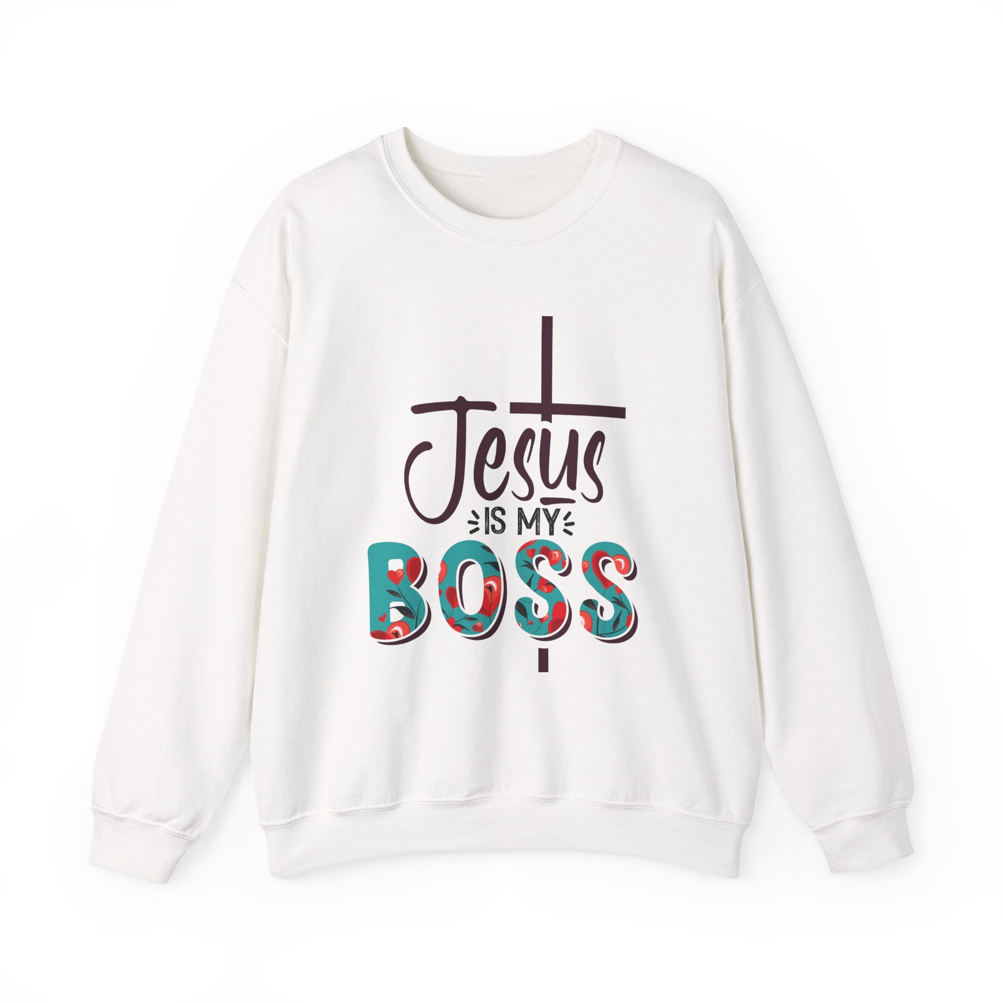Jesus Is My Boss Sweatshirt Christian Floral Faith Crewneck for Women