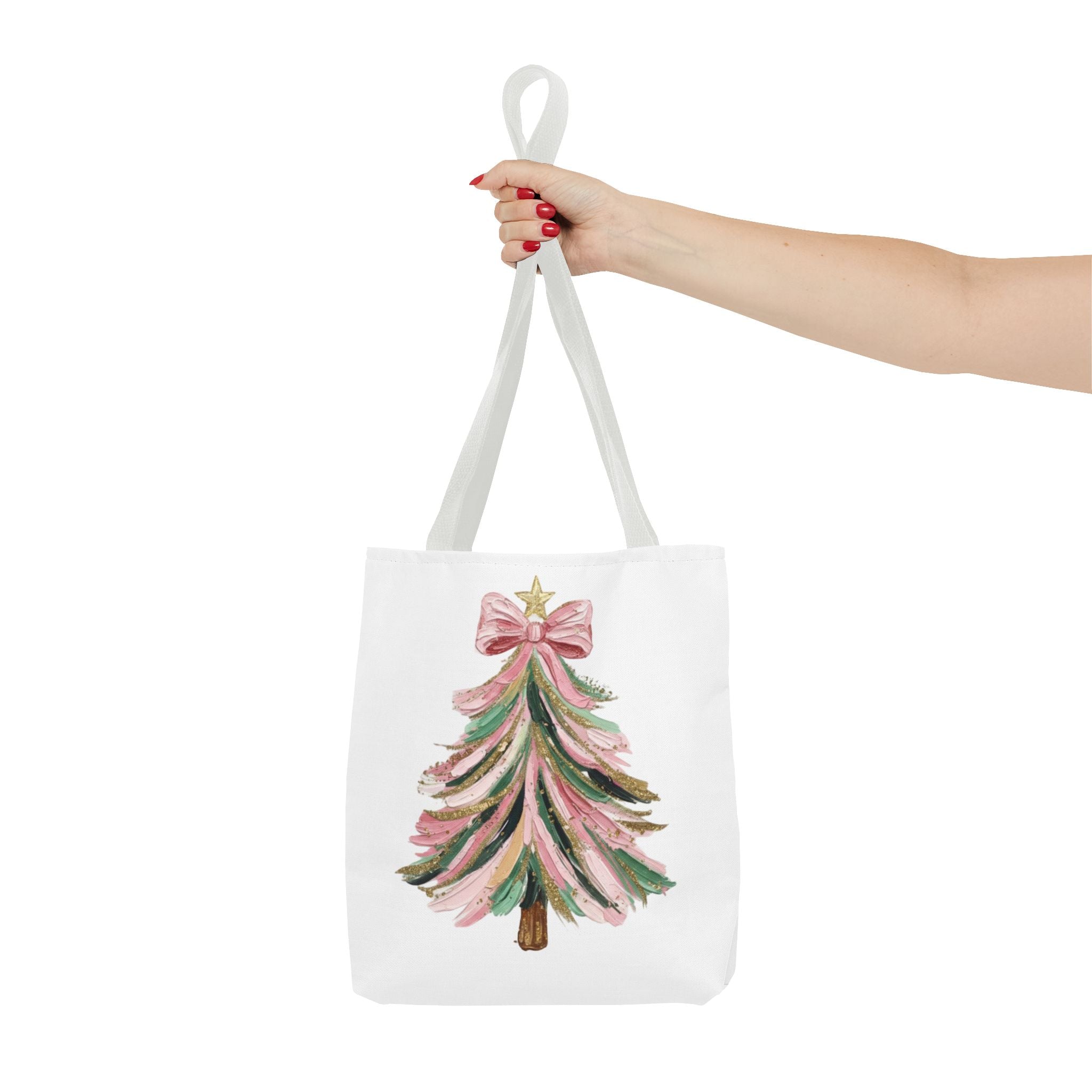 Coquette Christmas Tree Tote – Pink Glitter Canvas Bag for Holidays