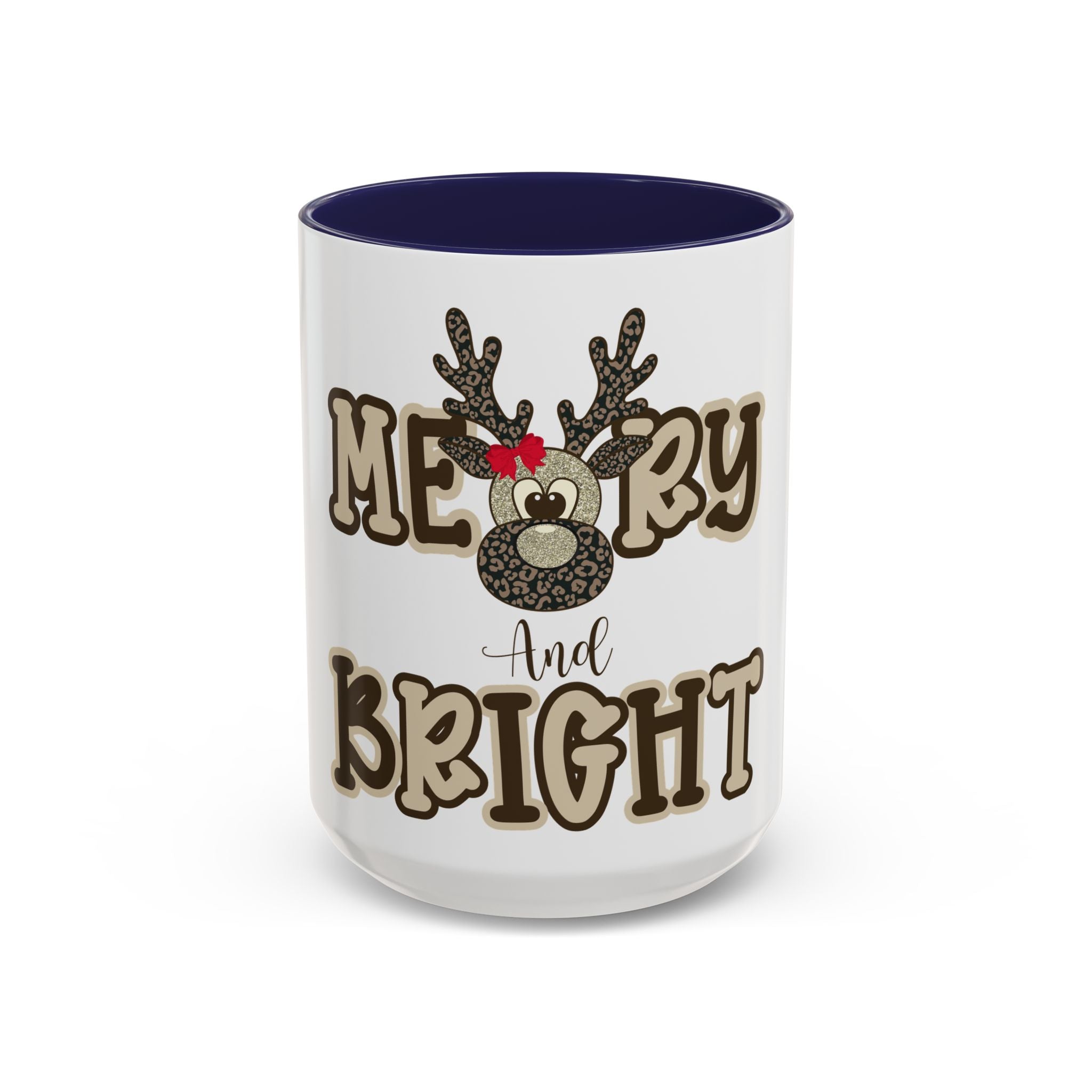 Merry & Bright Reindeer Mug | Leopard Print Christmas Coffee Cup | Holiday Gift for Her | Cute Christmas Mug | Glitter Reindeer Mug