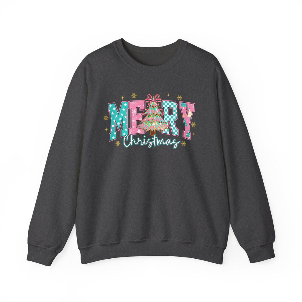 Merry Christmas Sweatshirt | Preppy Pink Christmas Sweater | Cozy Holiday Crewneck for Women