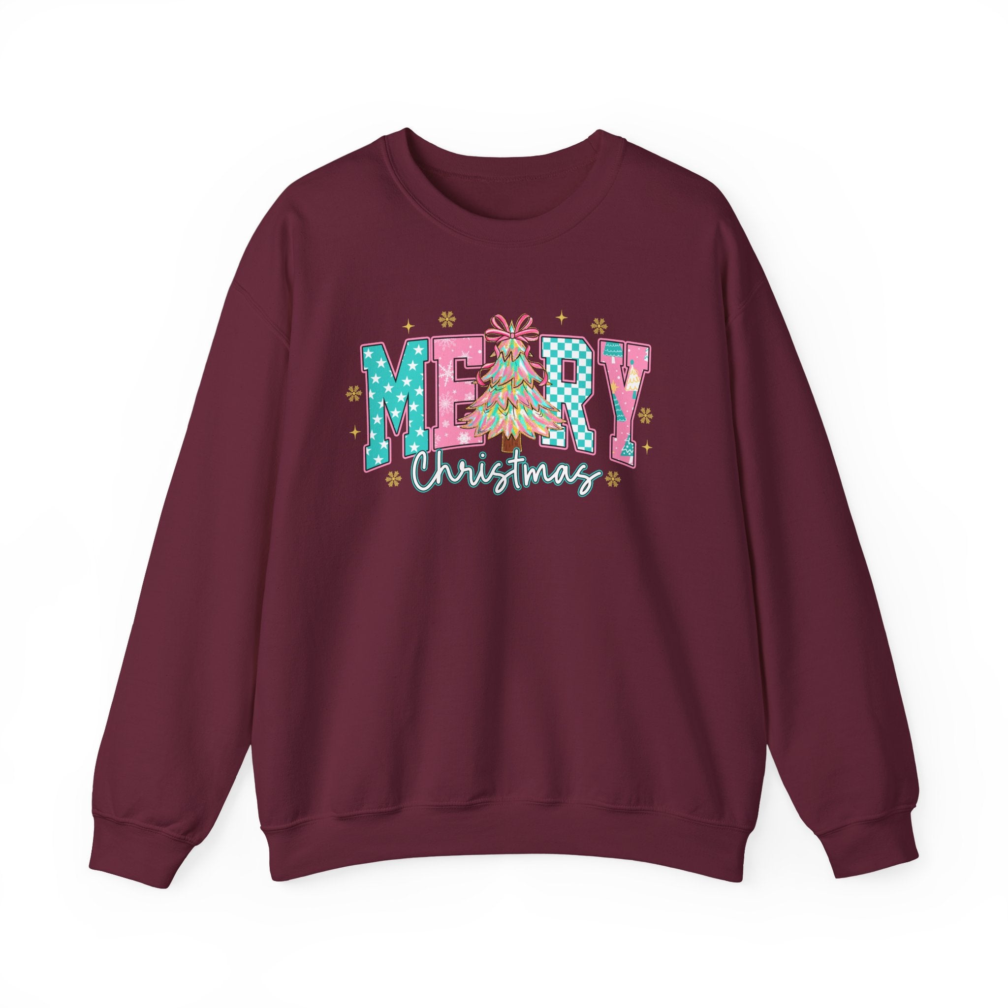 Merry Christmas Sweatshirt | Preppy Pink Christmas Sweater | Cozy Holiday Crewneck for Women