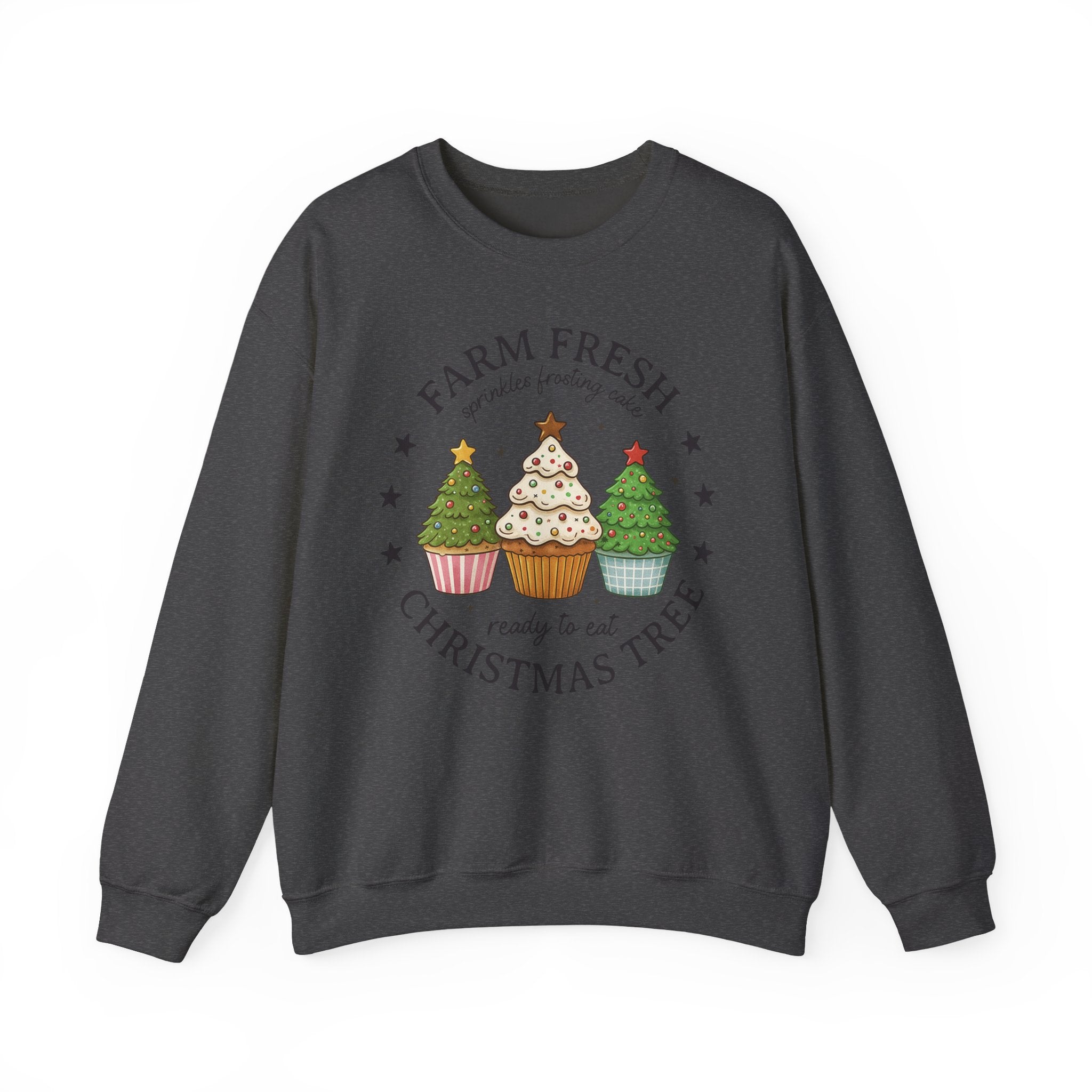 Farm Fresh Christmas Tree Cupcake Sweatshirt – Holiday Baking Graphic Pullover for Women
