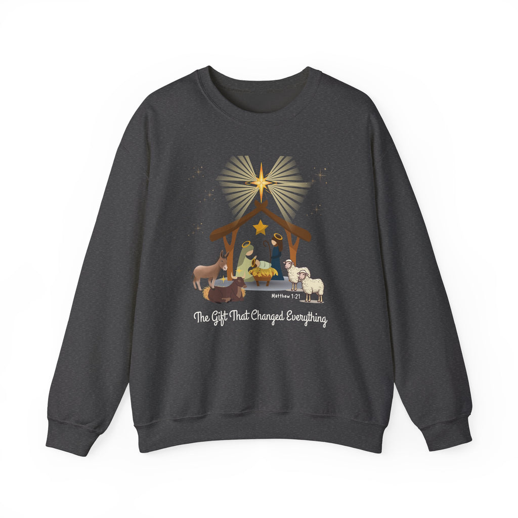 The Gift That Changed Everything Sweatshirt | Christian Nativity Christmas Crewneck | Religious Holiday Sweater