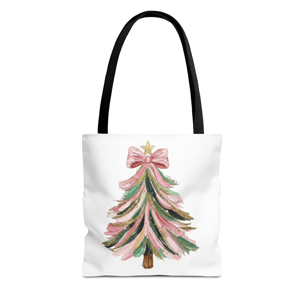 Coquette Christmas Tree Tote – Pink Glitter Canvas Bag for Holidays