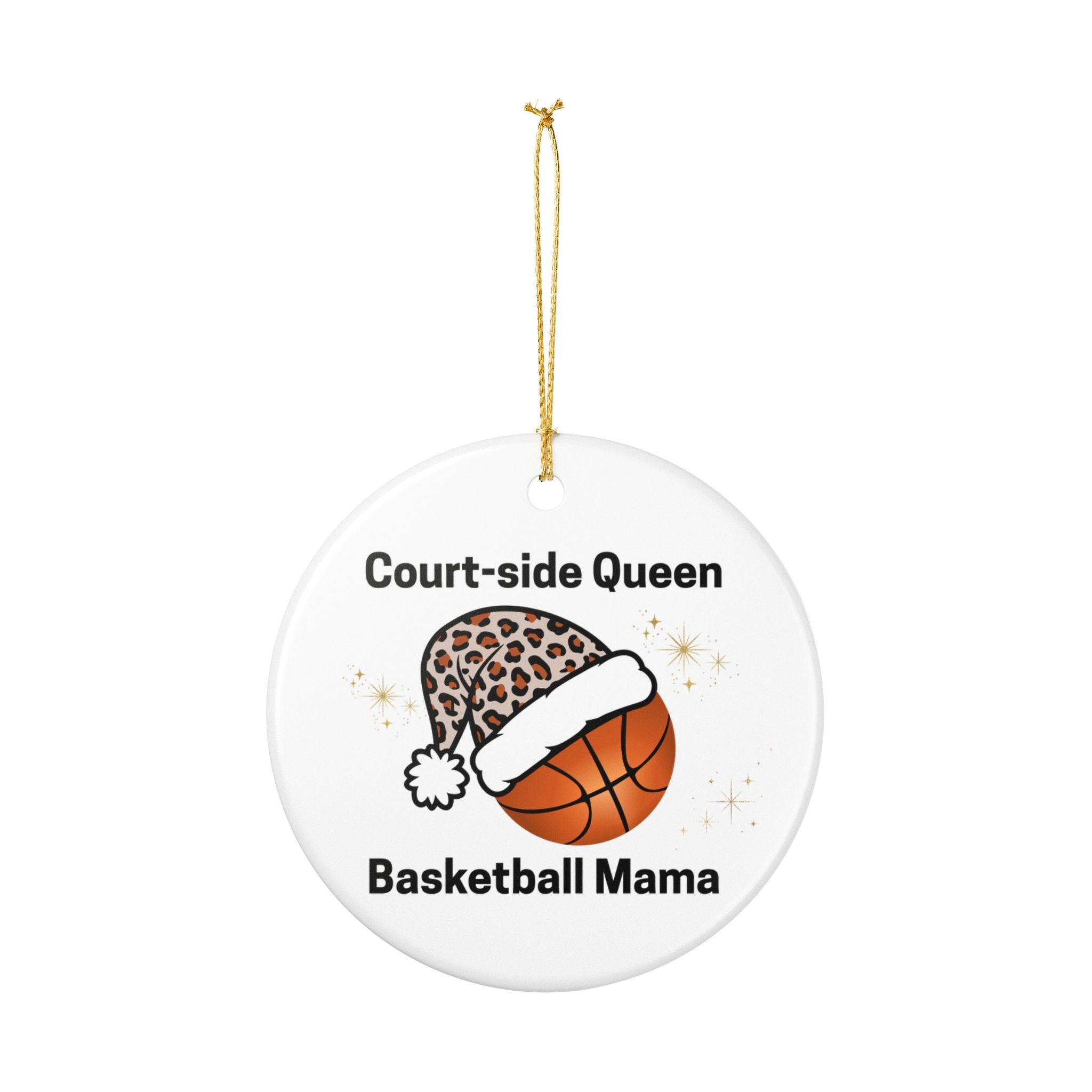 Court Side Queen | Basketball Mom Christmas Ornament 🎄🏀 Leopard Santa Hat Sports Holiday Decor