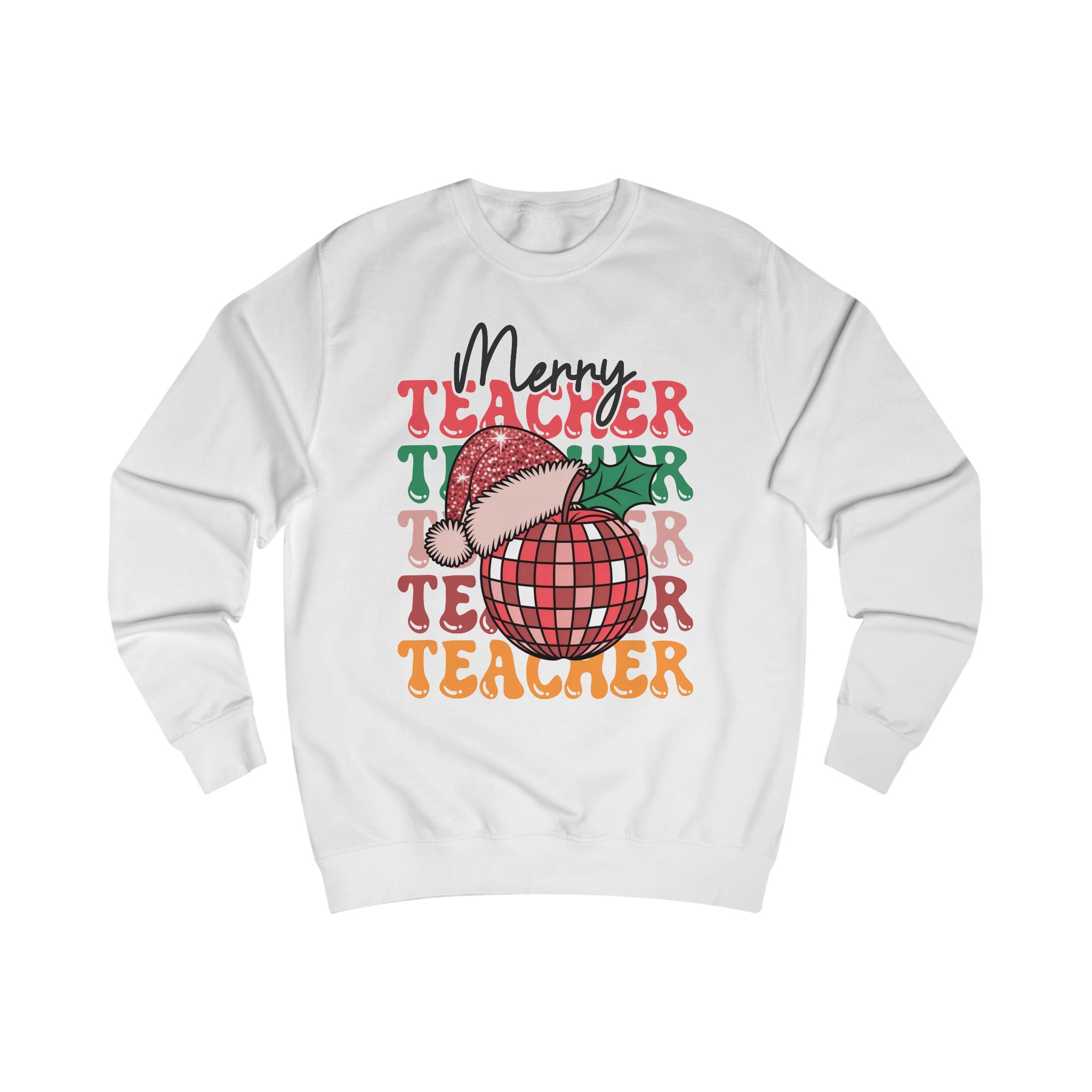 Merry Teacher Christmas Shirt | Retro Disco Apple Design for Educators