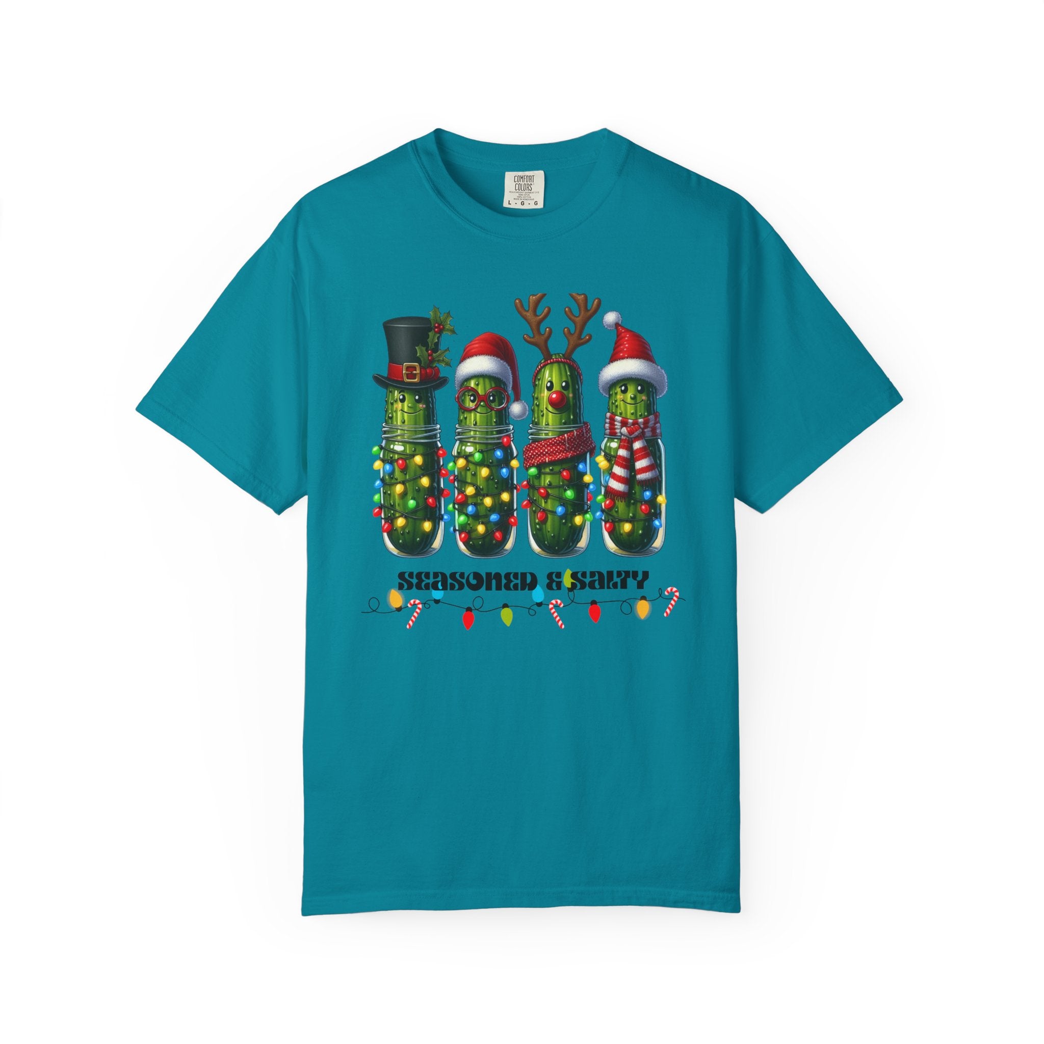 Seasoned & Salty Christmas Pickle T-Shirt | Funny Holiday Shirt, Cute Christmas Tee, Festive Graphic Top, Quirky Gift for Her or Him