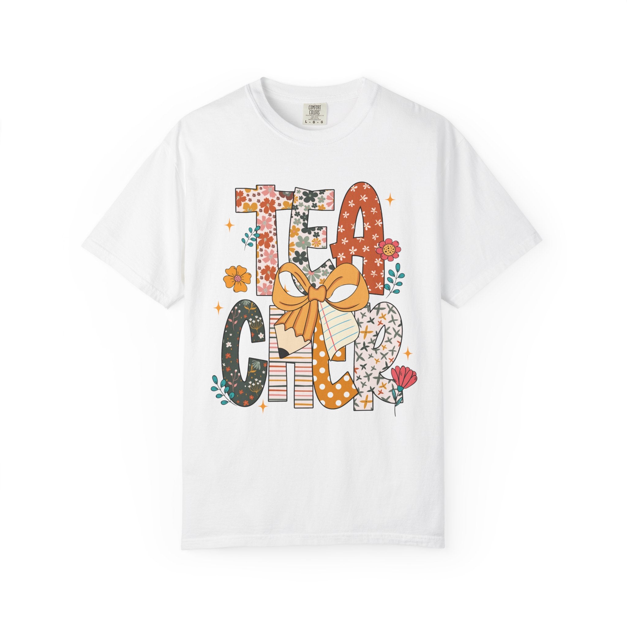 Floral Teacher T-Shirt – Cute Wildflower Graphic Tee with Bow for Women & Educators