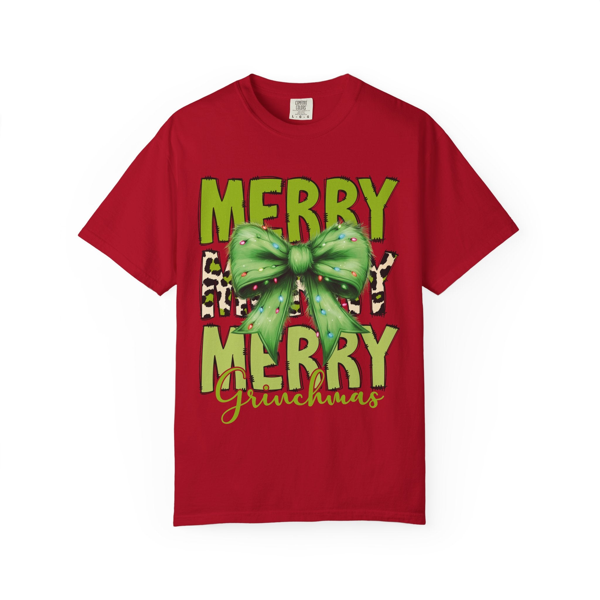 Merry Merry Grinchmas Shirt – Funny Christmas Tee with Leopard Bow