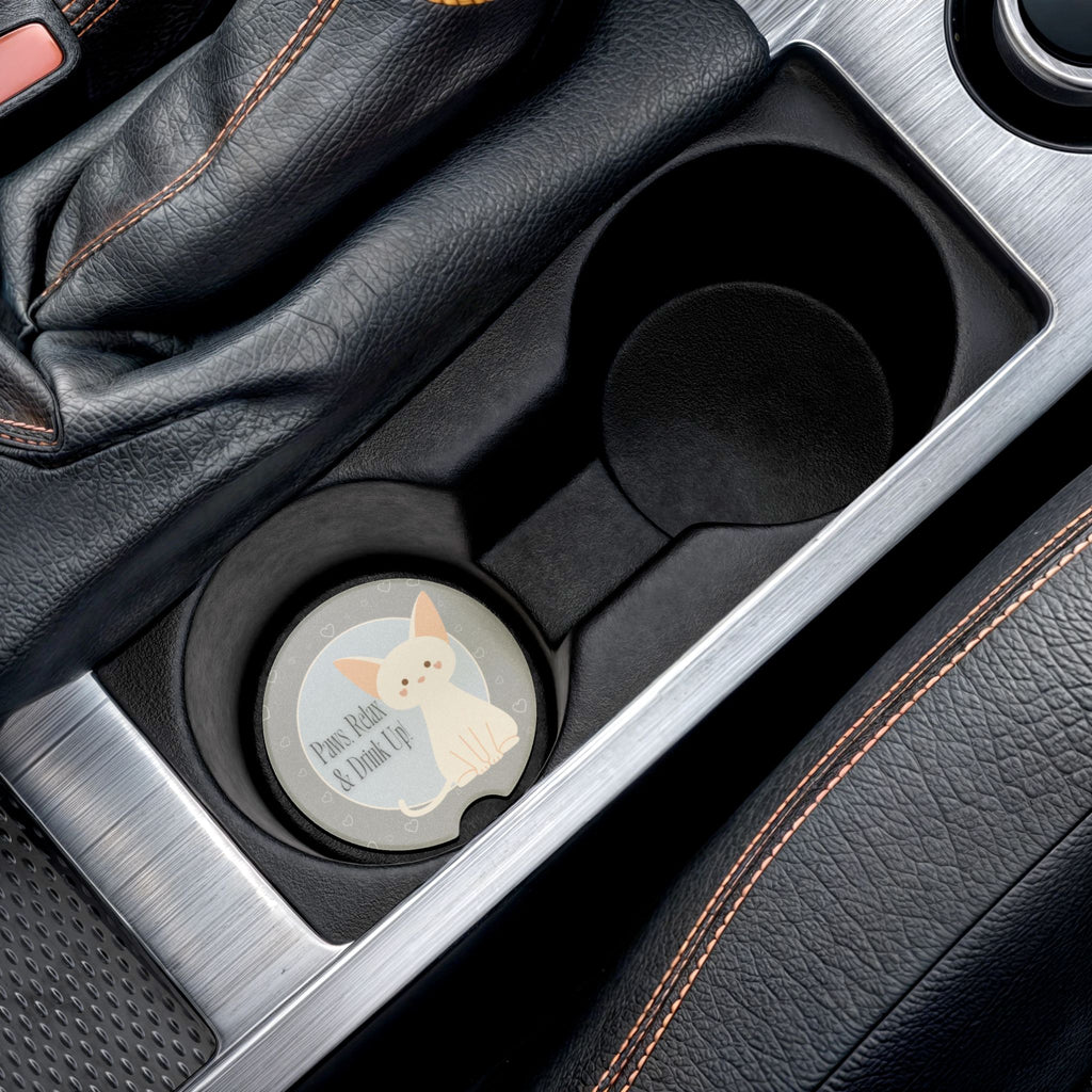 Paws, Relax & Drink Up – Cat Lover Soapstone Car Coaster