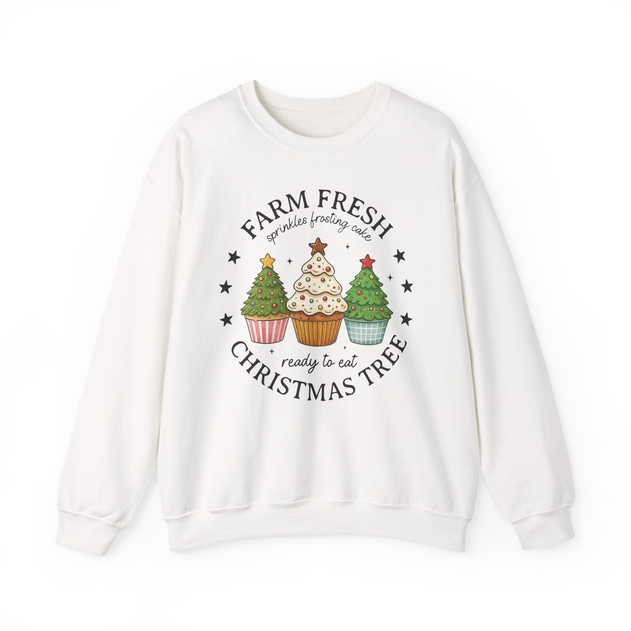 Farm Fresh Christmas Tree Cupcake Sweatshirt – Holiday Baking Graphic Pullover for Women