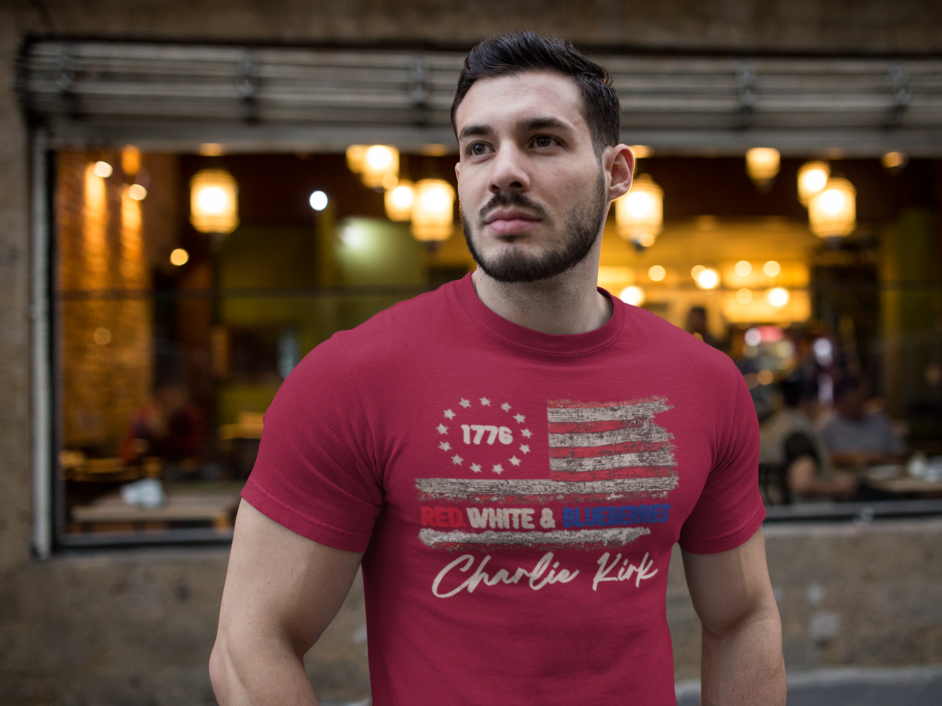 1776 Red White & Blueberries Shirt|Distressed American Flag Patriotic Tee