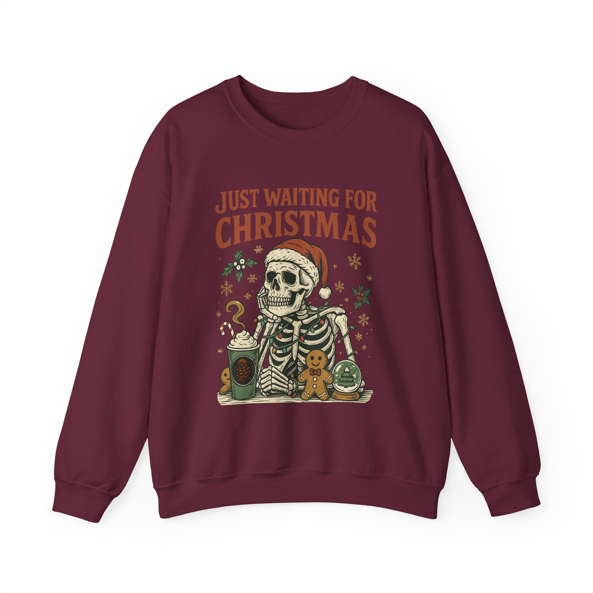 Just Waiting for Christmas Sweatshirt | Funny Skeleton Holiday Crewneck | Cozy Unisex Christmas Sweater