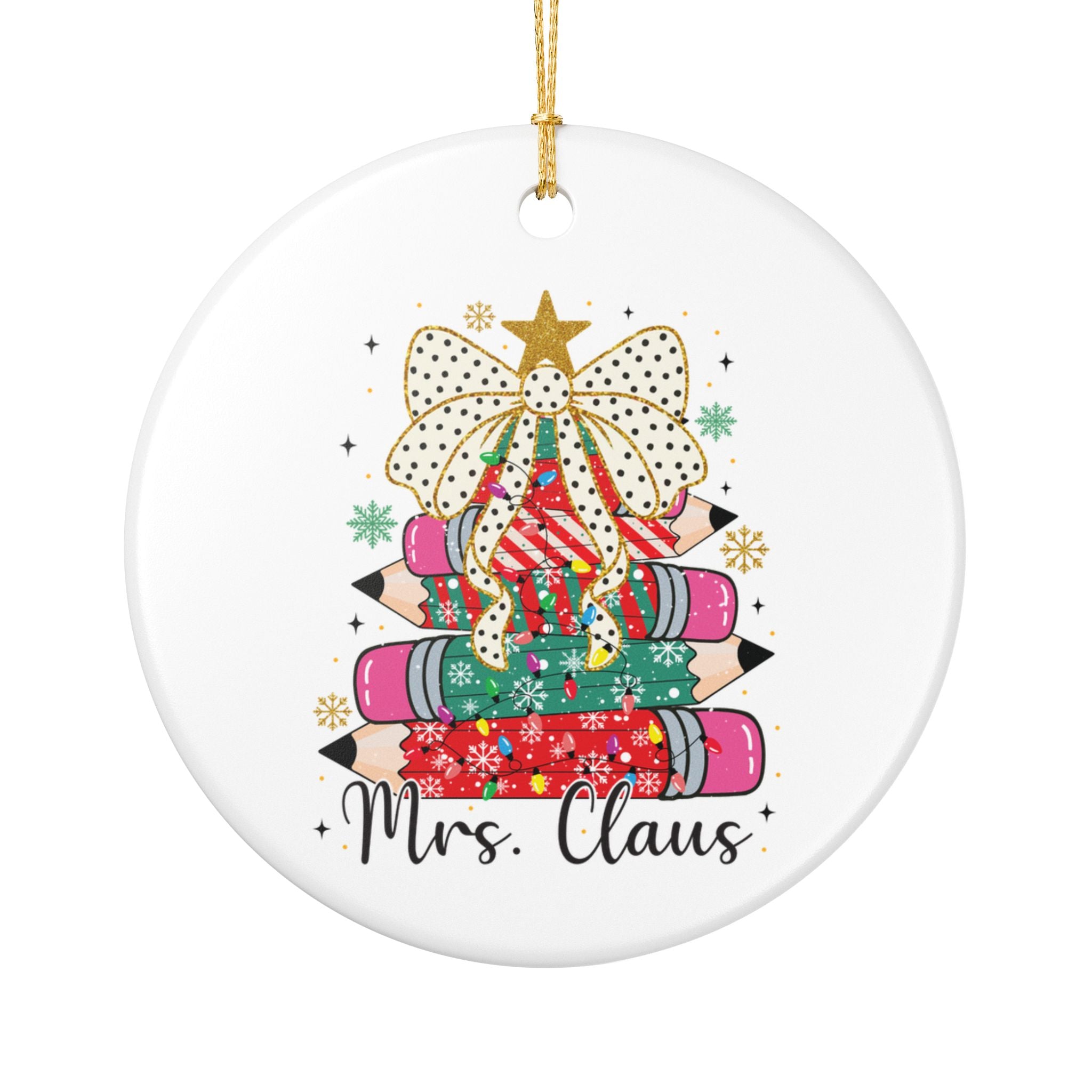 Mrs. Claus Teacher Ornament – Holiday Pencil Tree Decoration