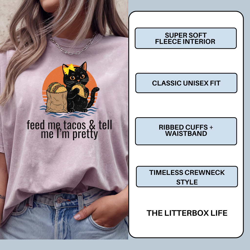 Feed Me Tacos & Tell Me I’m Pretty Comfort Colors® T-Shirt – Funny Cute Cat Shirt