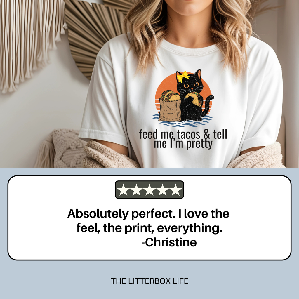 Feed Me Tacos & Tell Me I’m Pretty Comfort Colors® T-Shirt – Funny Cute Cat Shirt