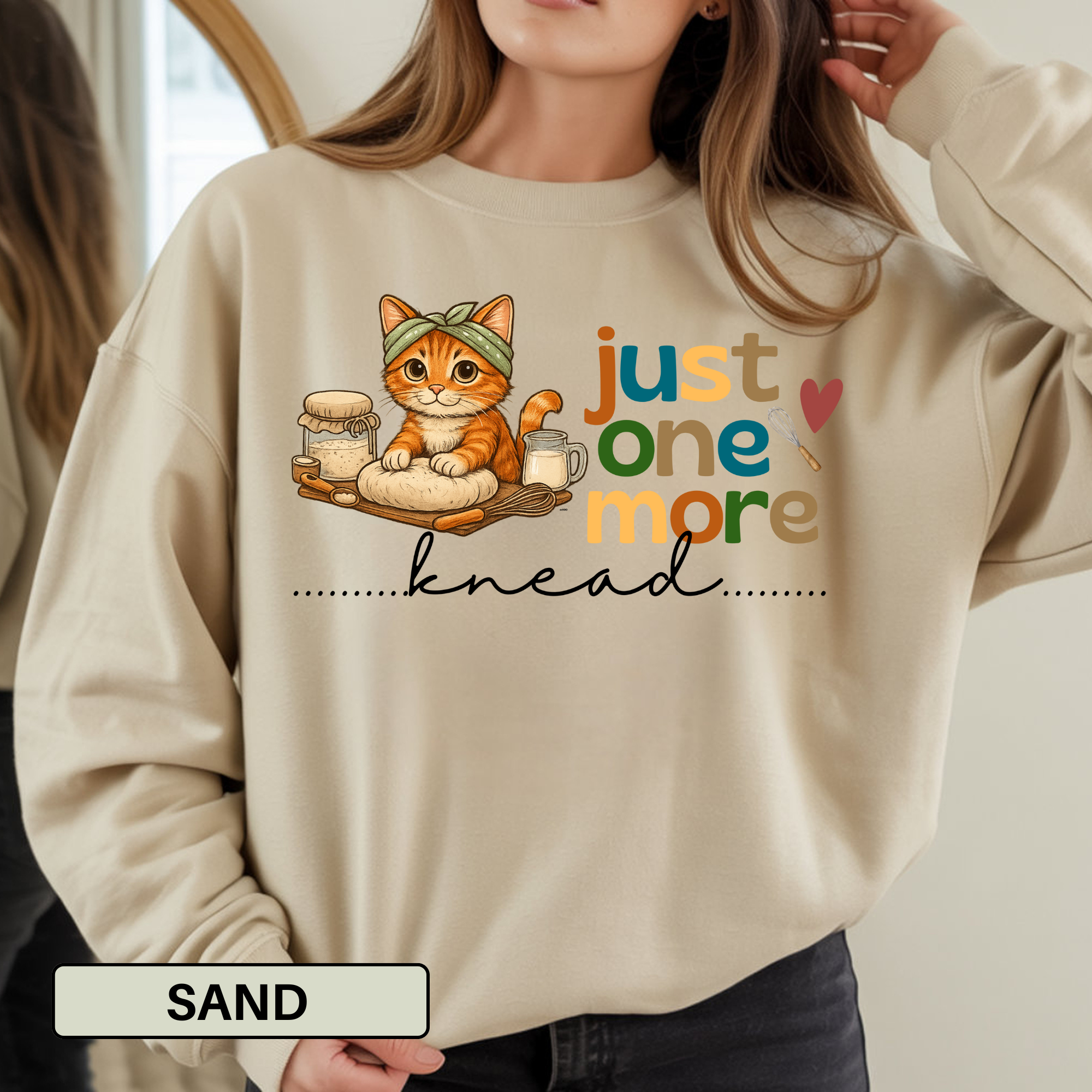 Just One More Knead – Funny Cat Baking Pun Sweatshirt
