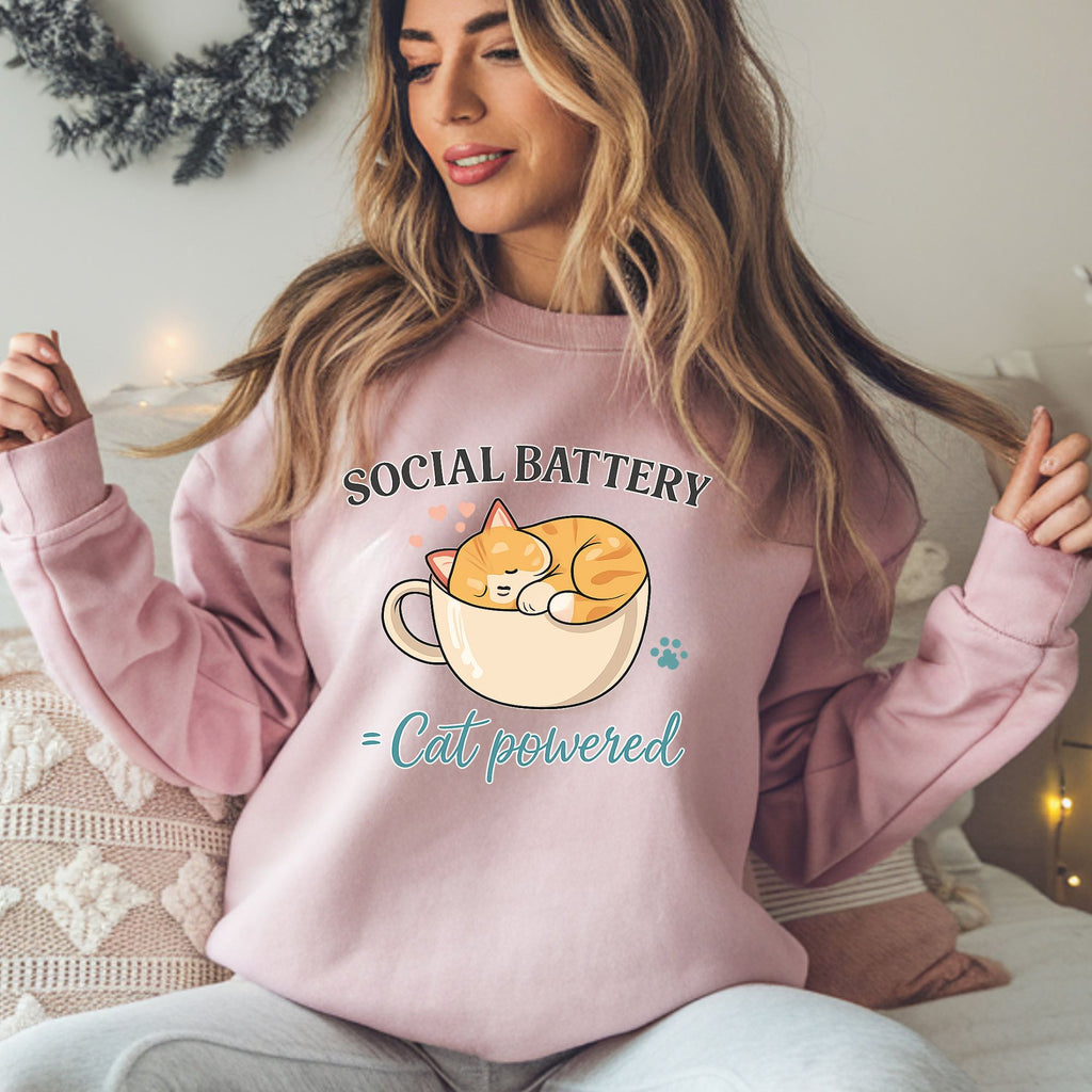 Social Battery Cat Sweatshirt – Funny Introvert Cozy Pullover