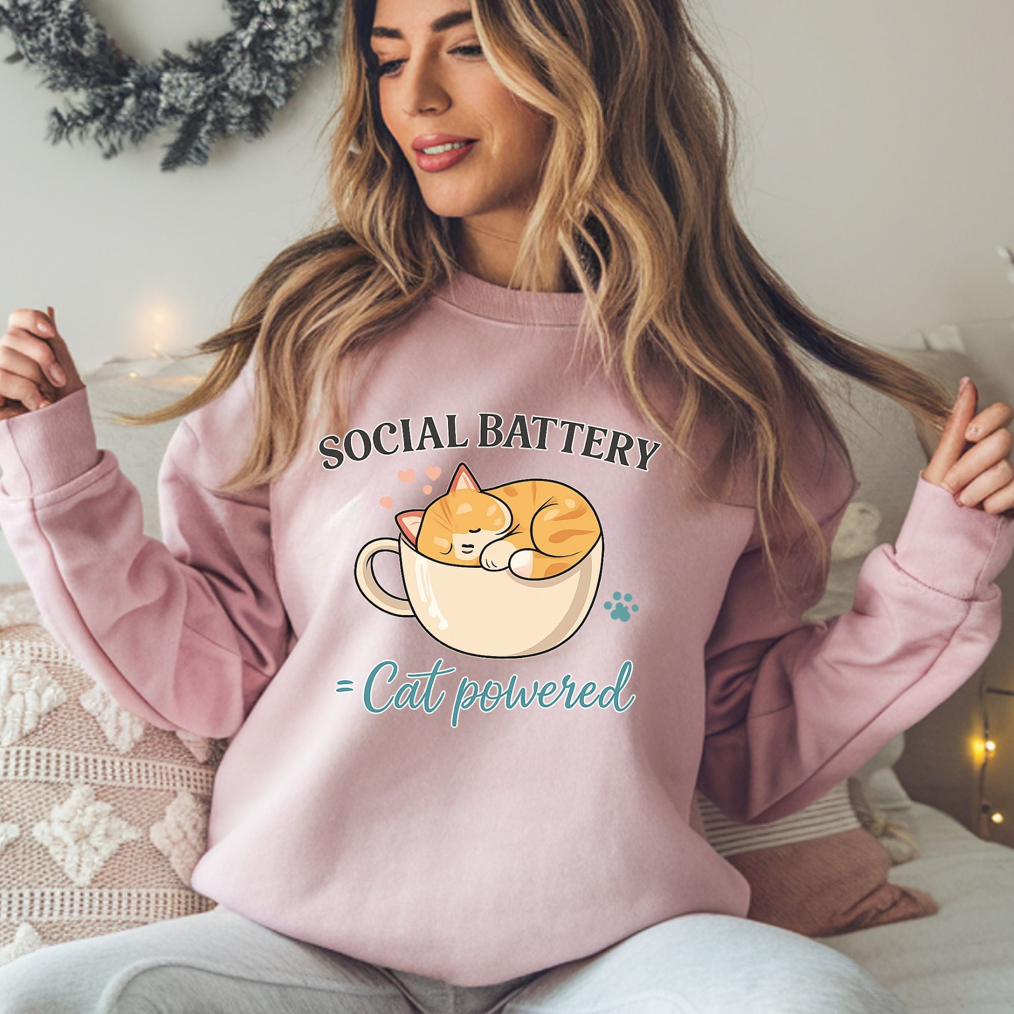 Social Battery Cat Sweatshirt – Funny Introvert Cozy Pullover