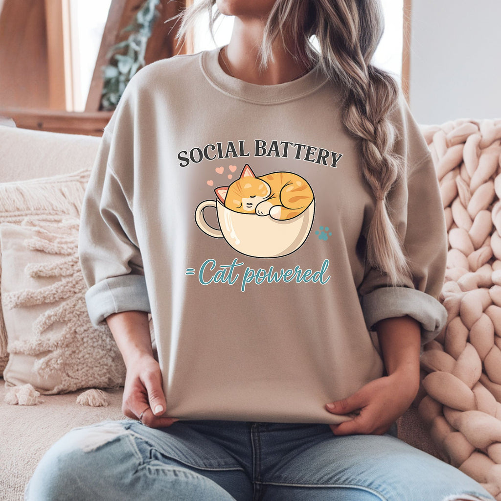 Social Battery Cat Sweatshirt – Funny Introvert Cozy Pullover