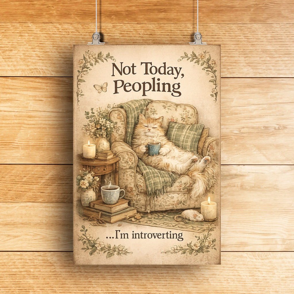 Not Today, Peopling – Funny Introvert Cat Wall Art Printable