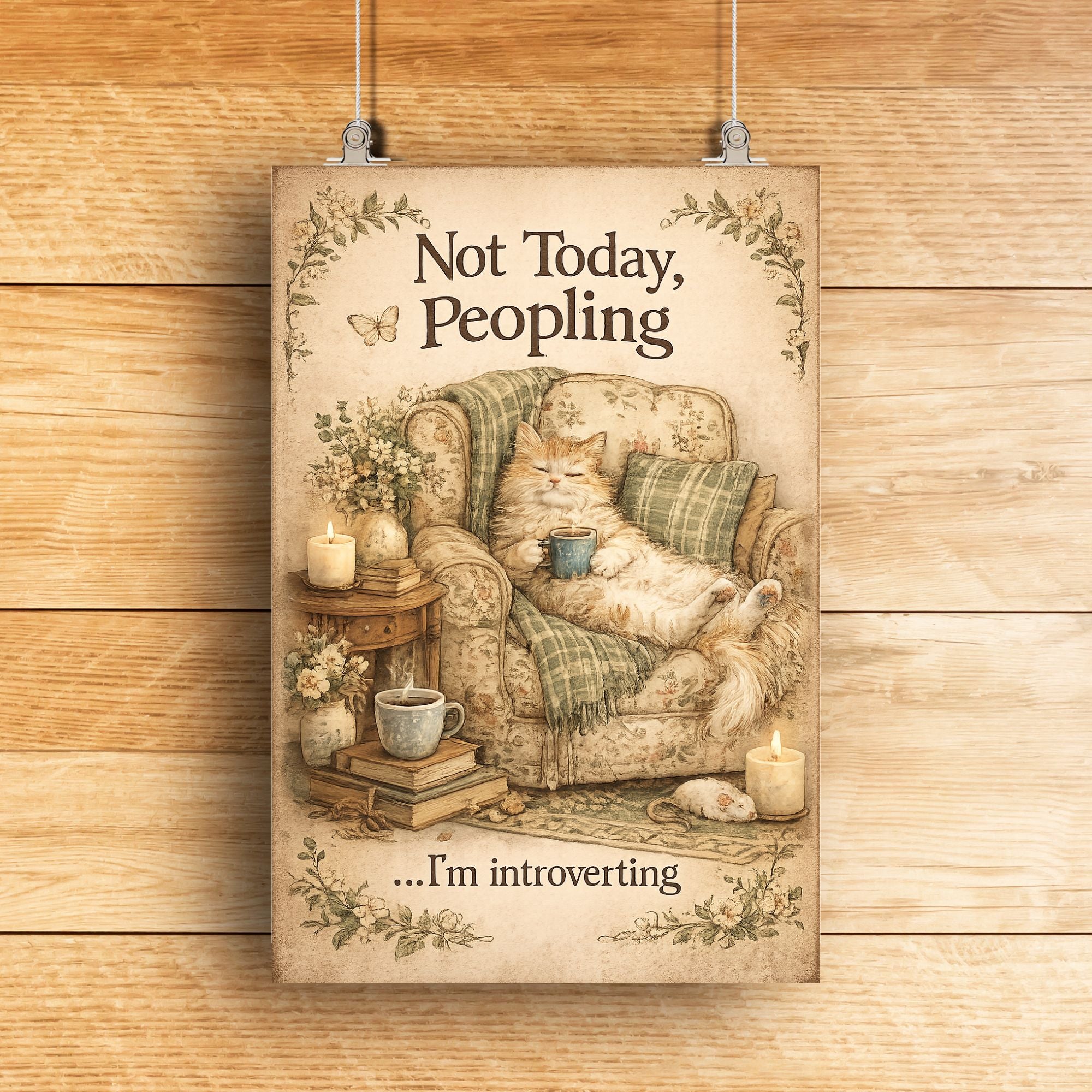 Not Today, Peopling – Funny Introvert Cat Wall Art Printable