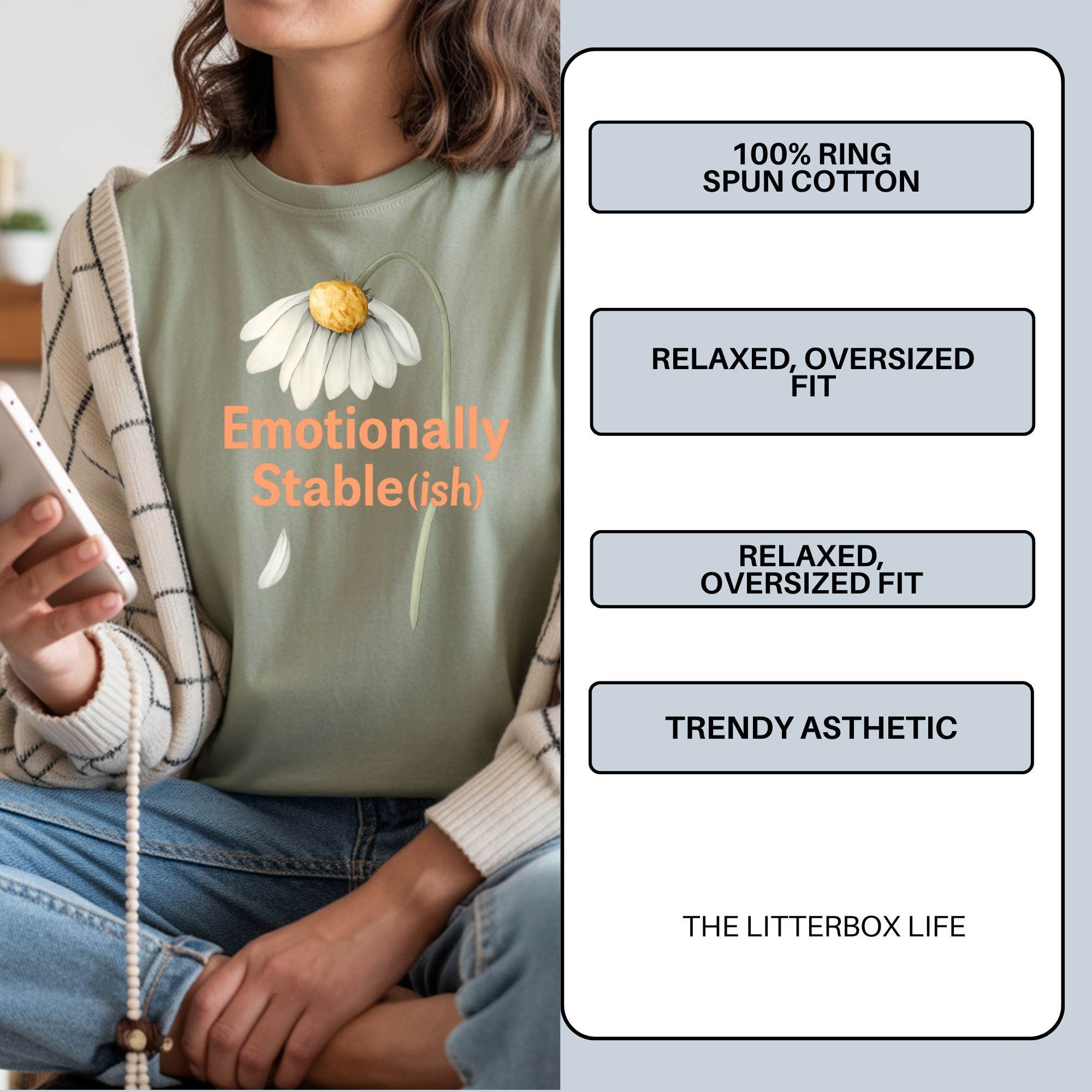 Emotionally Stable-ish Daisy Shirt – Soft Neutral Aesthetic Tee, Sarcastic Comfort Colors T-Shirt