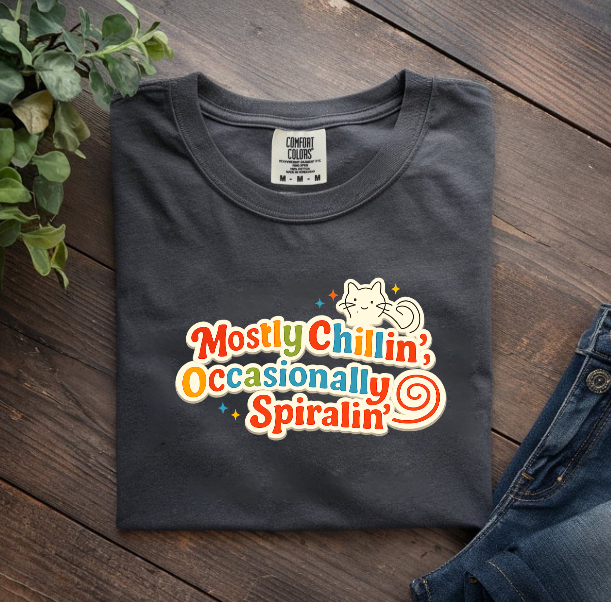Mostly Chillin’ Tee – Funny Anxiety Shirt for Cat Moms