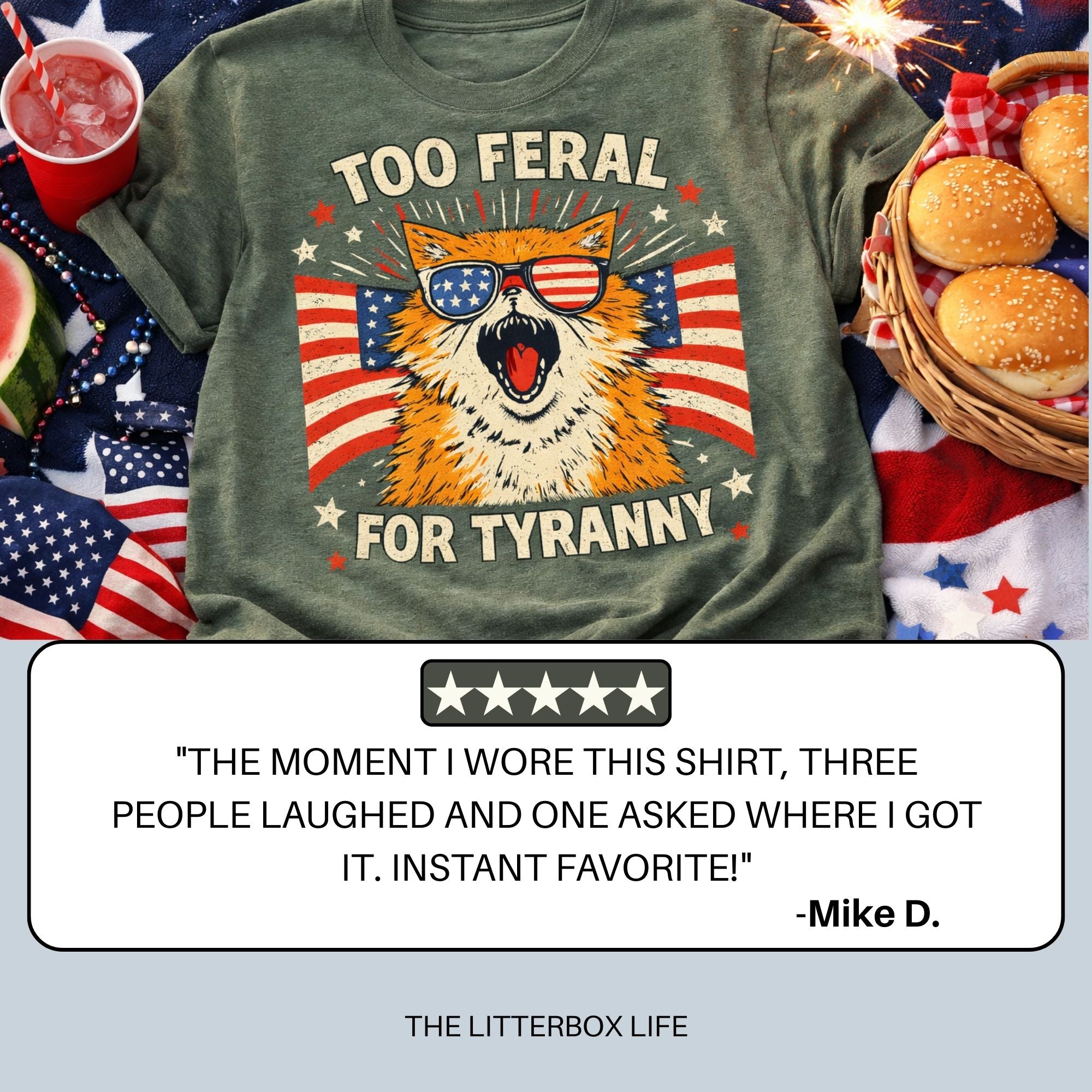 Funny Patriotic Cat Shirt – “Cat-astrophe in the Name of Freedom” Tee