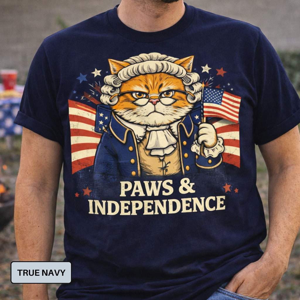 Paws & Independence Cat Shirt – Funny Patriotic Tee for Cat Moms
