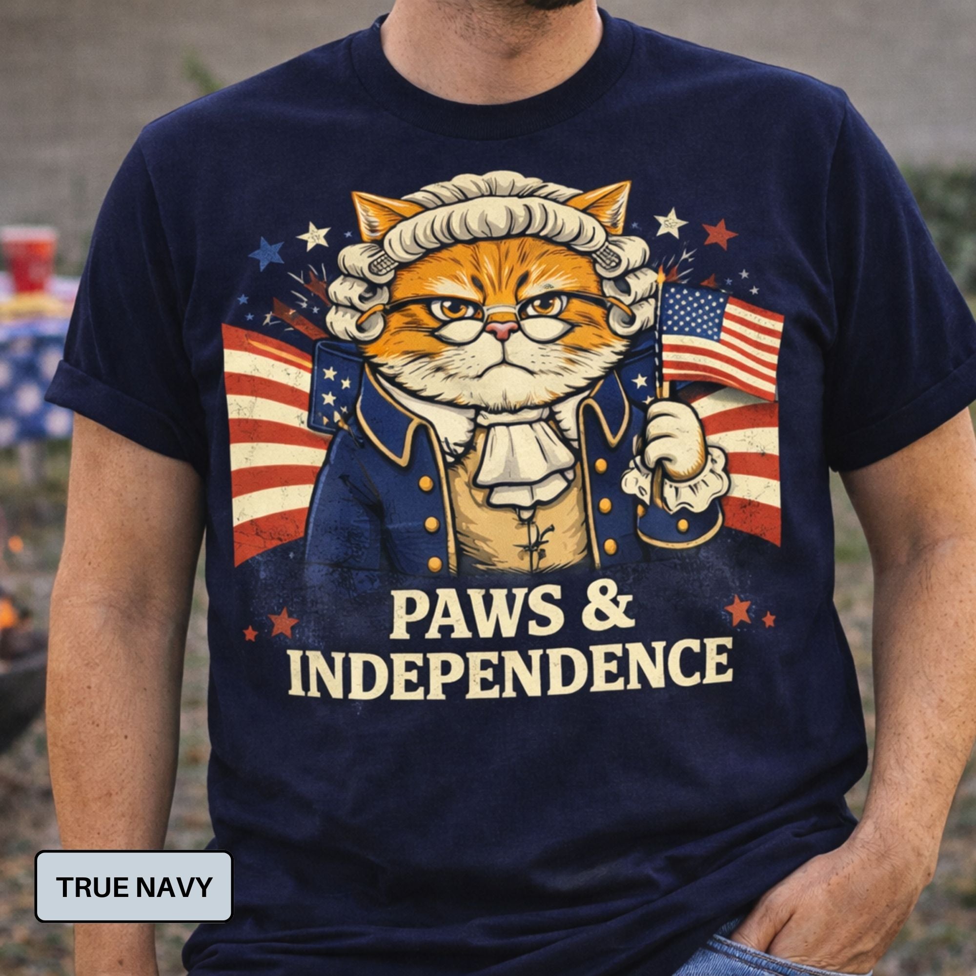Paws & Independence Cat Shirt – Funny Patriotic Tee for Cat Moms