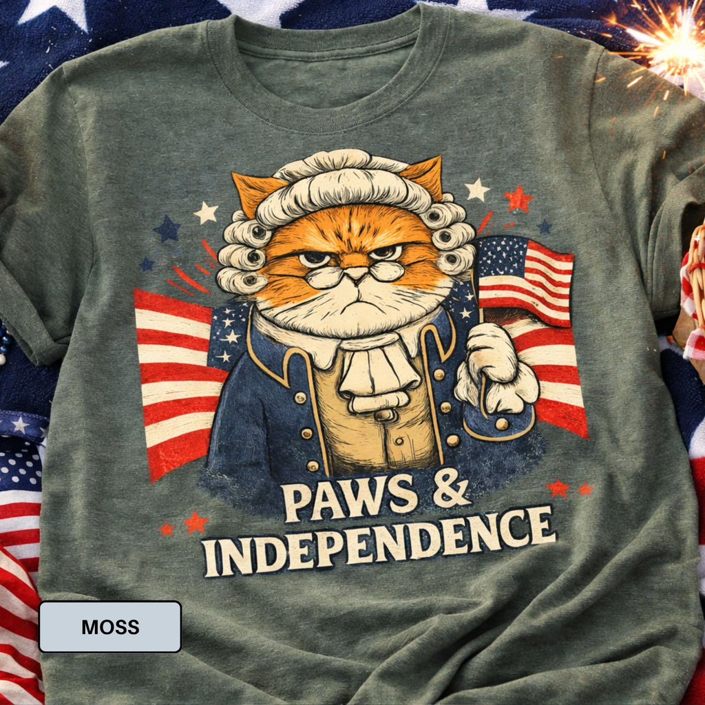 Paws & Independence Cat Shirt – Funny Patriotic Tee for Cat Moms