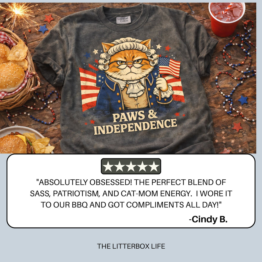 Paws & Independence Cat Shirt – Funny Patriotic Tee for Cat Moms