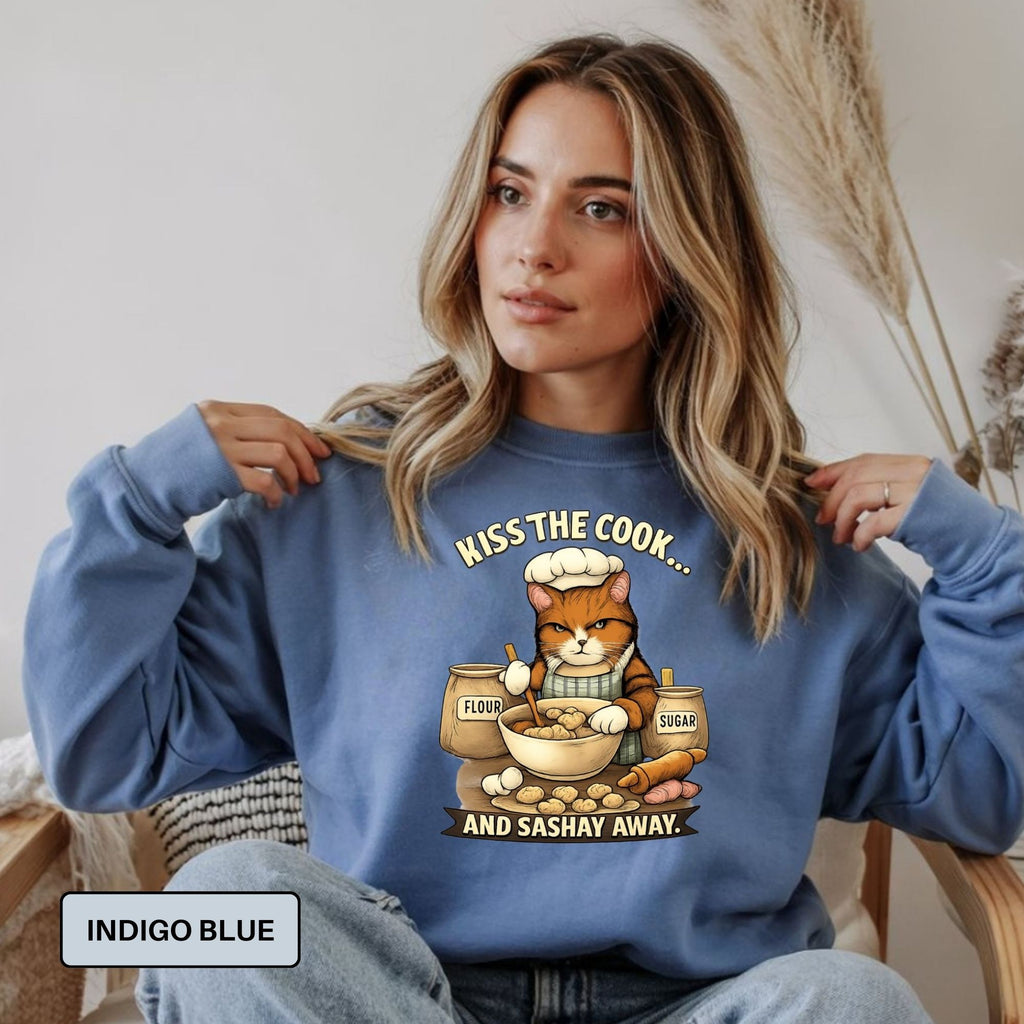 Funny Cat Chef Sweatshirt – “Kiss the Cook and Sashay Away”