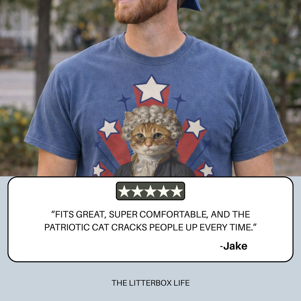 America Let Freedom Ring – Patriotic Colonial Cat T-Shirt