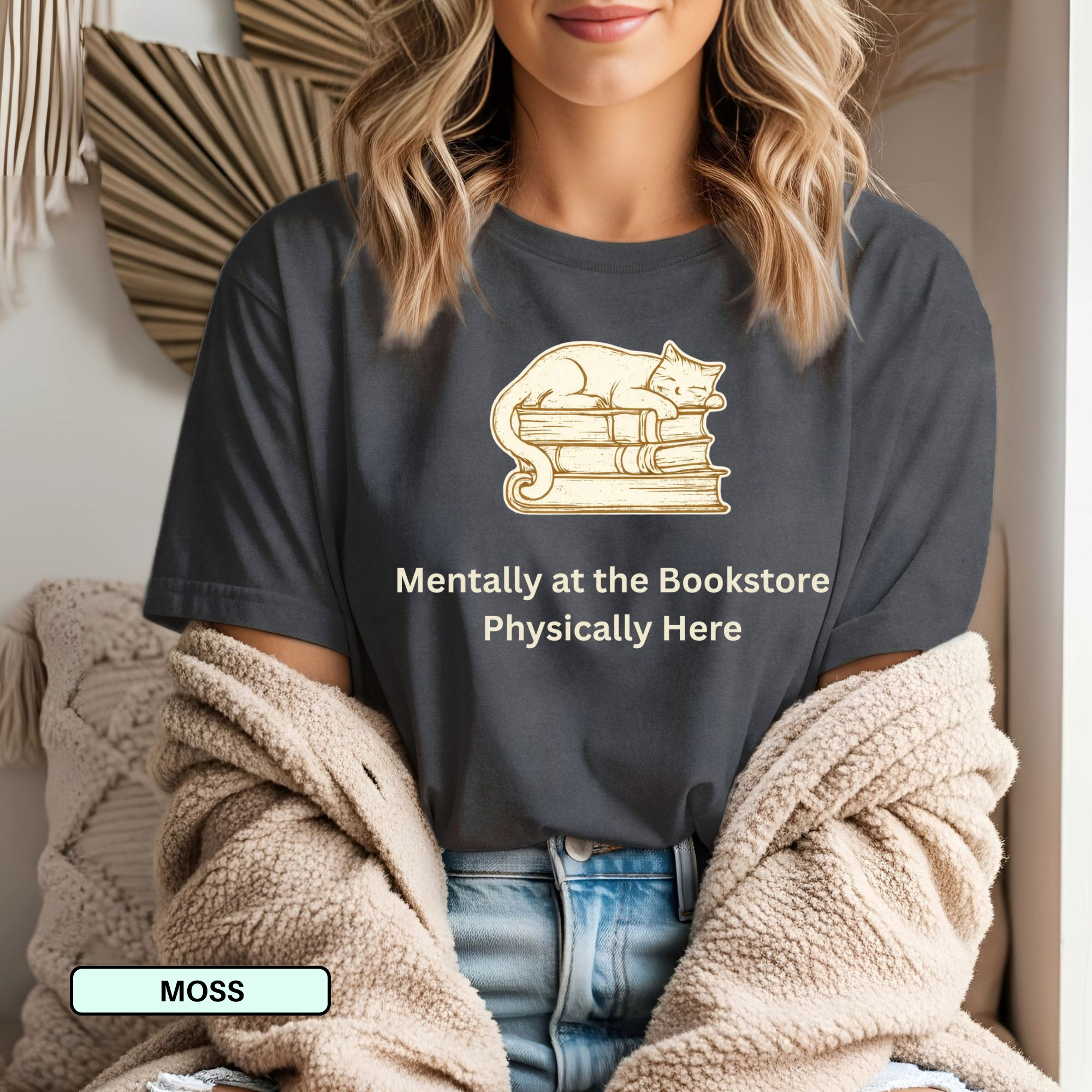 Mentally at the Bookstore Book Lover Cat T-Shirt
