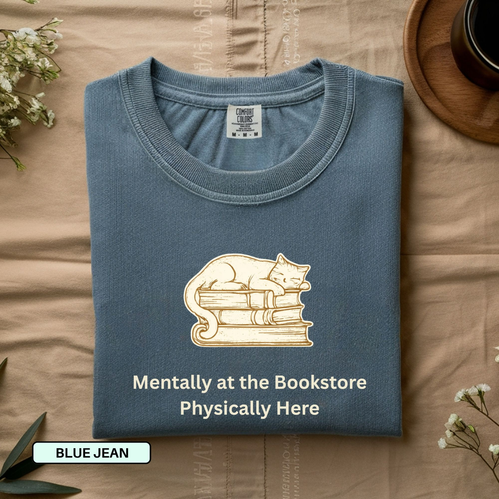 Mentally at the Bookstore Book Lover Cat T-Shirt